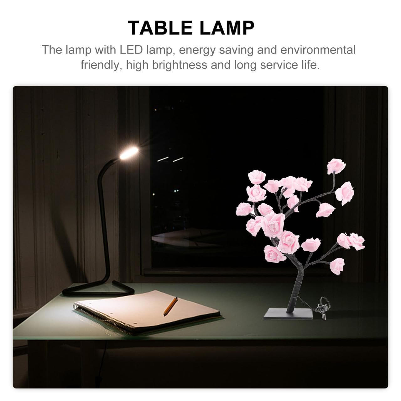 Настільна лампа HEMOTON USB Night Light Rose Tree Warm Light Pink, фото №3