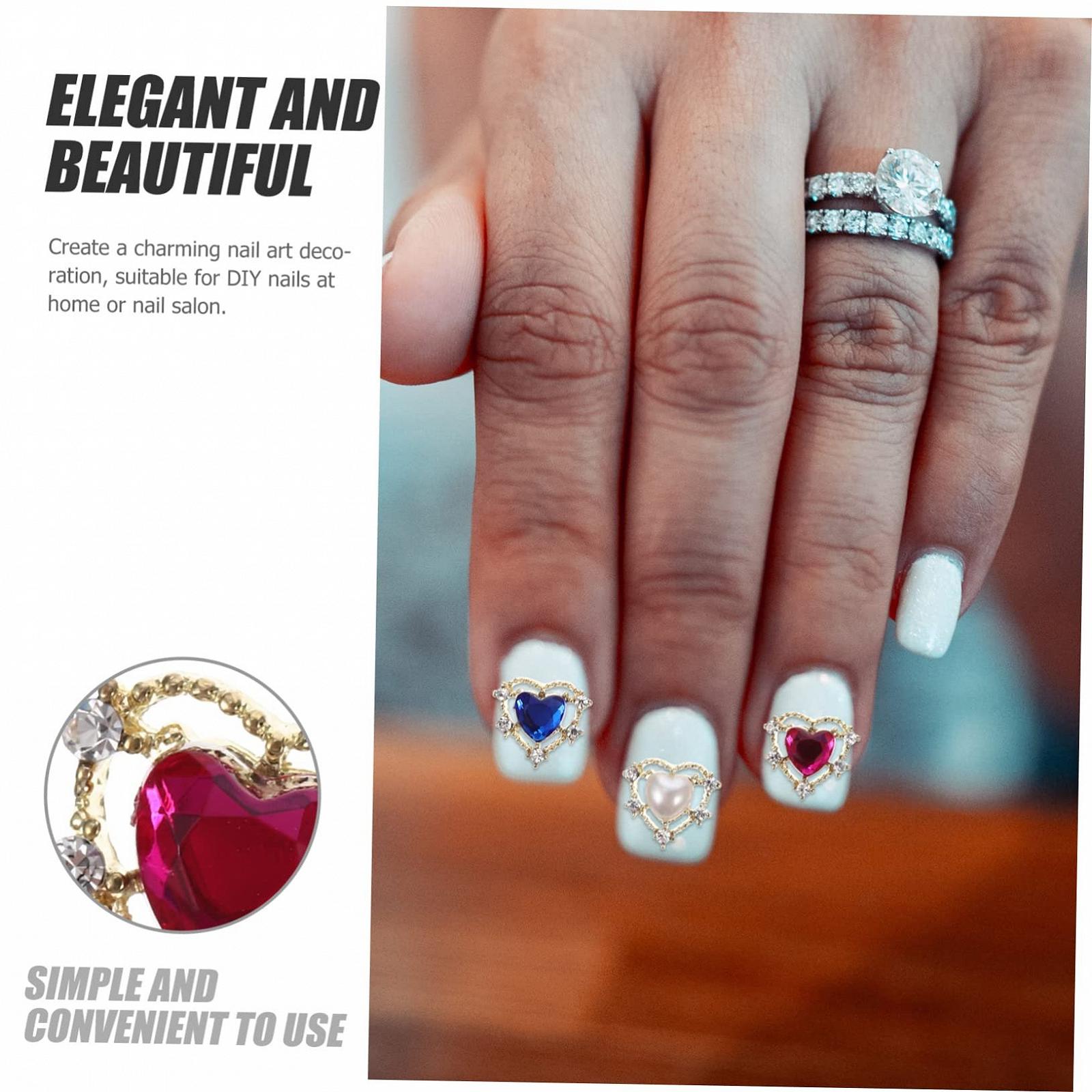Украшения для ногтей в форме сердца FRCOLOR, маникюрные украшения, патчи, стразы для ногтей, подвеска в форме сердца для ногтей, цинковый сплав, 3D кристаллы, набор, фото №5