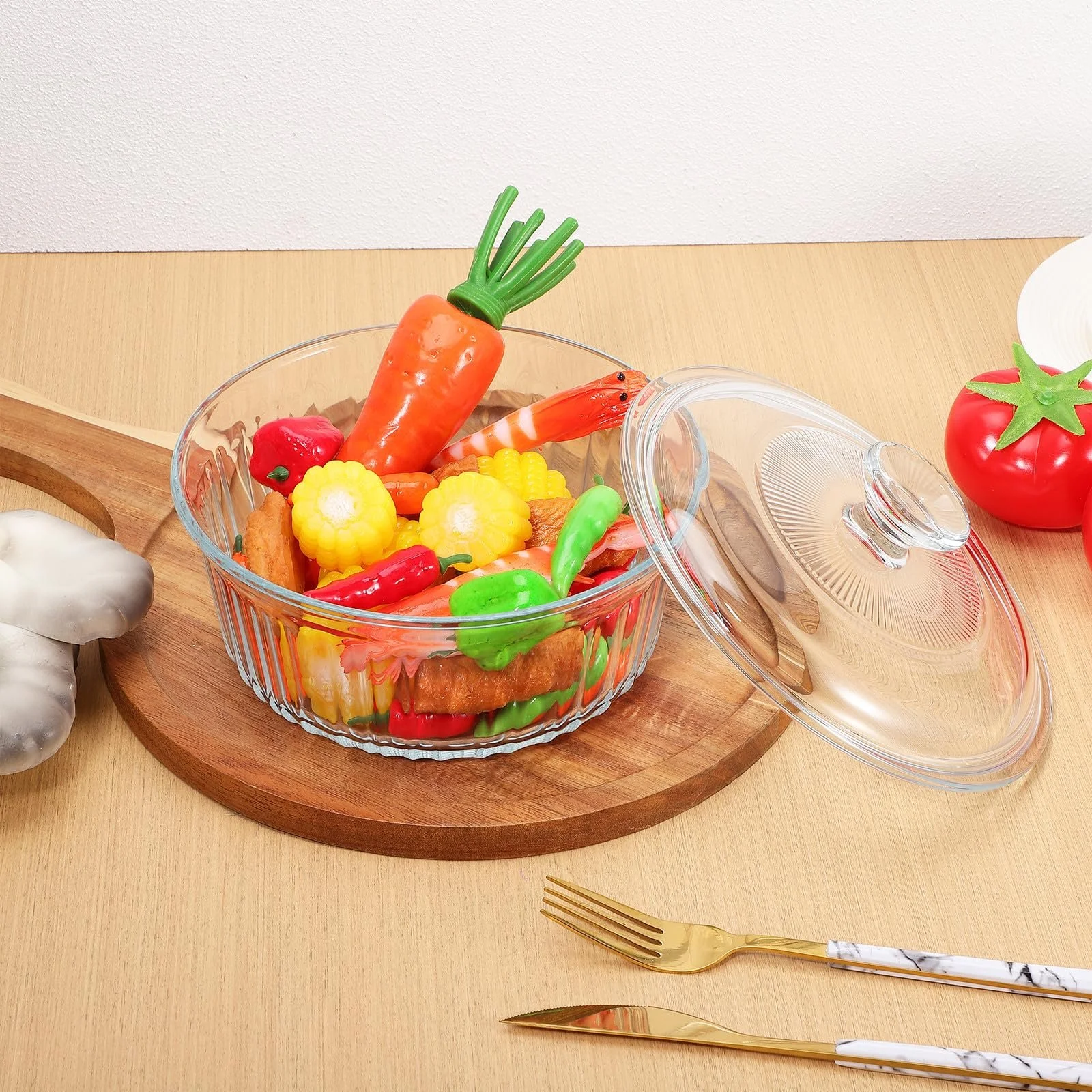 Кастрюля DECHOUS круглая стеклянная с крышкой термостойкая прозрачная, фото №6 Кастрюля DECHOUS круглая стеклянная с крышкой термостойкая прозрачная, фото №6