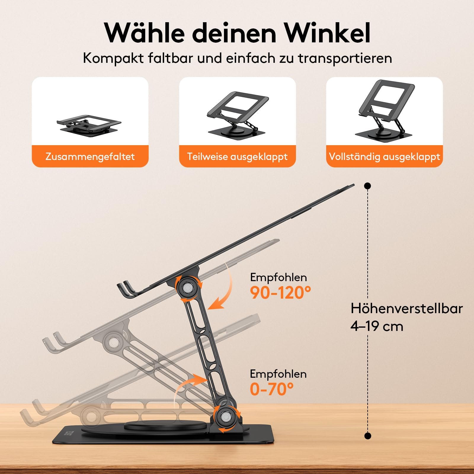 Підставка для ноутбука TECKNET 3600 Регульована по висоті Металева  з подвійною підтримкою Ергономічна, фото №3