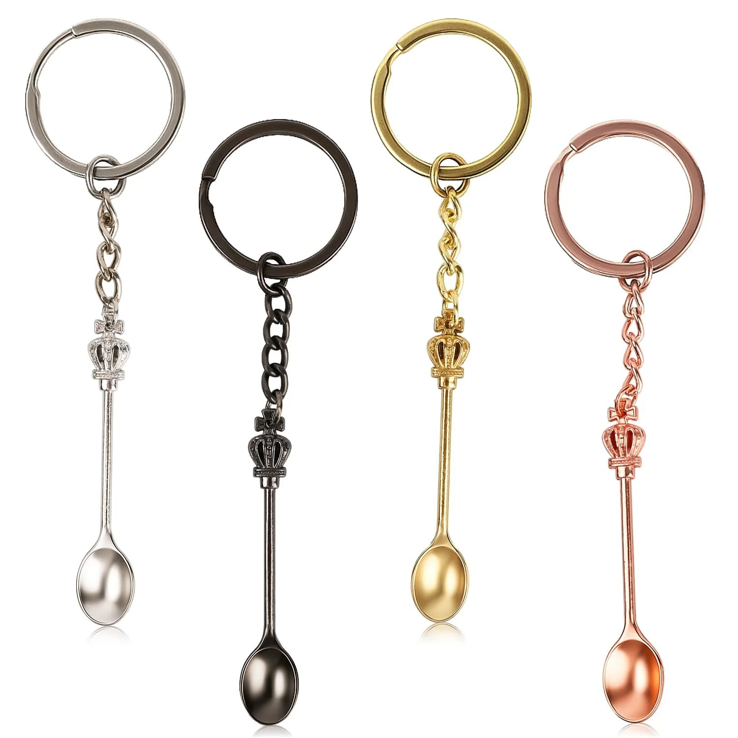 Мини-ложка 4 шт, ложка для снюса, ложка для кета, ложка для лекарств, крошечная ложка, миниатюрная ложка, ложка-брелок, мини-ложка-корона, кольцо для ключей для мужчин и женщин, фото №1