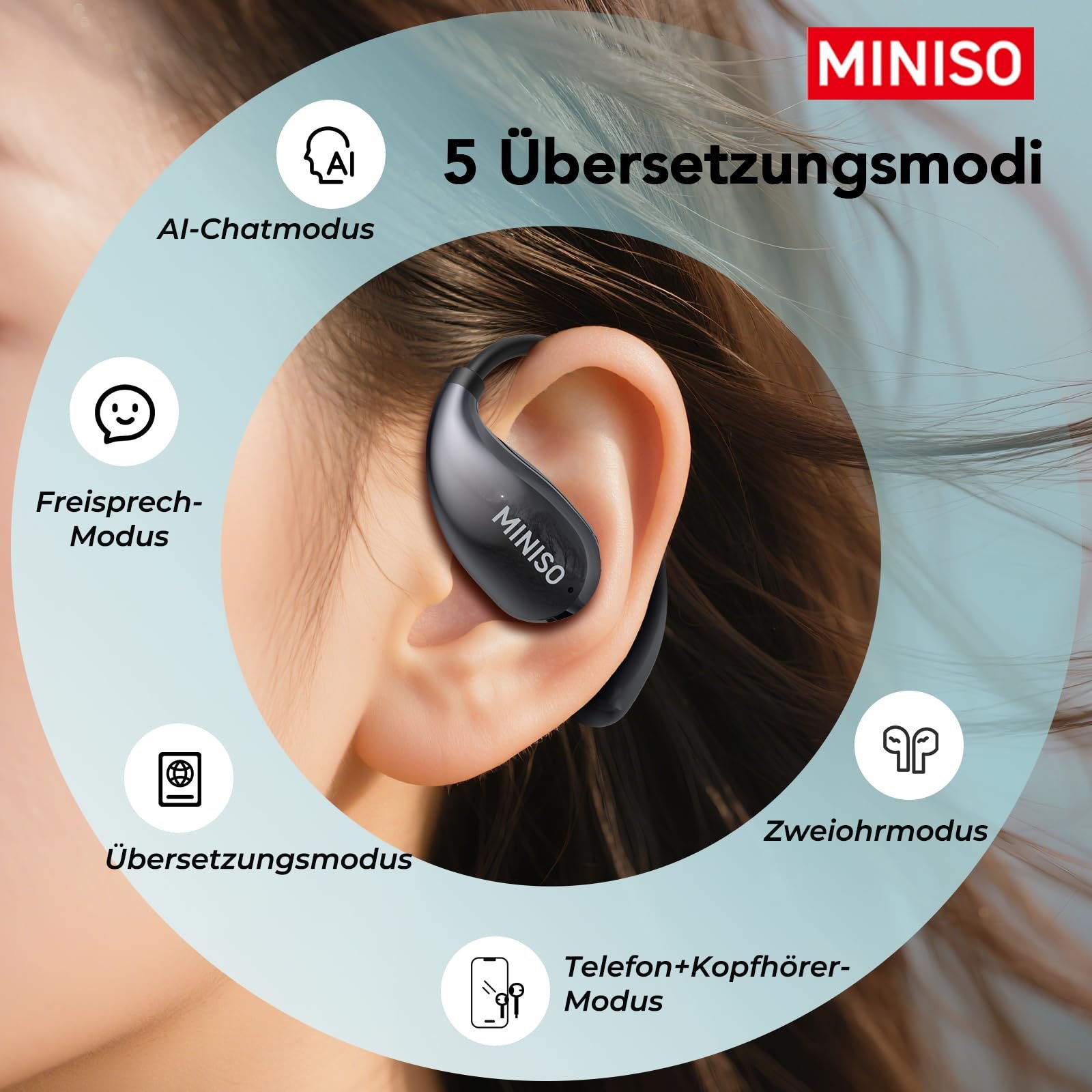 Наушники-переводчик AI MINISO MS189, реального времени, OWS LCD сенсорный, фото №4 Наушники-переводчик AI MINISO MS189, реального времени, OWS LCD сенсорный, фото №4