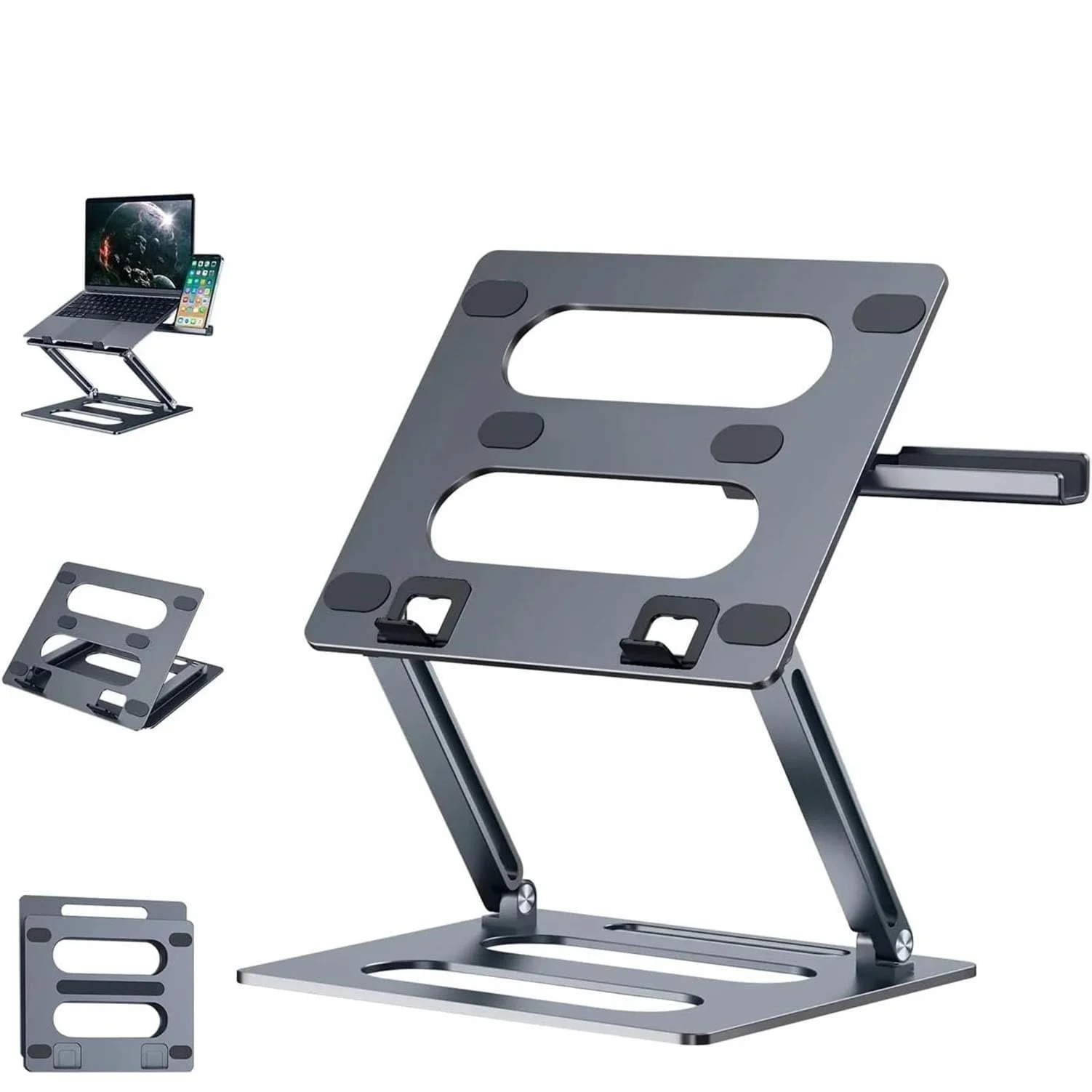 Регулируемая Складная Подставка для Ноутбука с Подставкой для Мобильного Телефона, Вращающаяся на 180, фото №1 Регулируемая Складная Подставка для Ноутбука с Подставкой для Мобильного Телефона, Вращающаяся на 180, фото №1