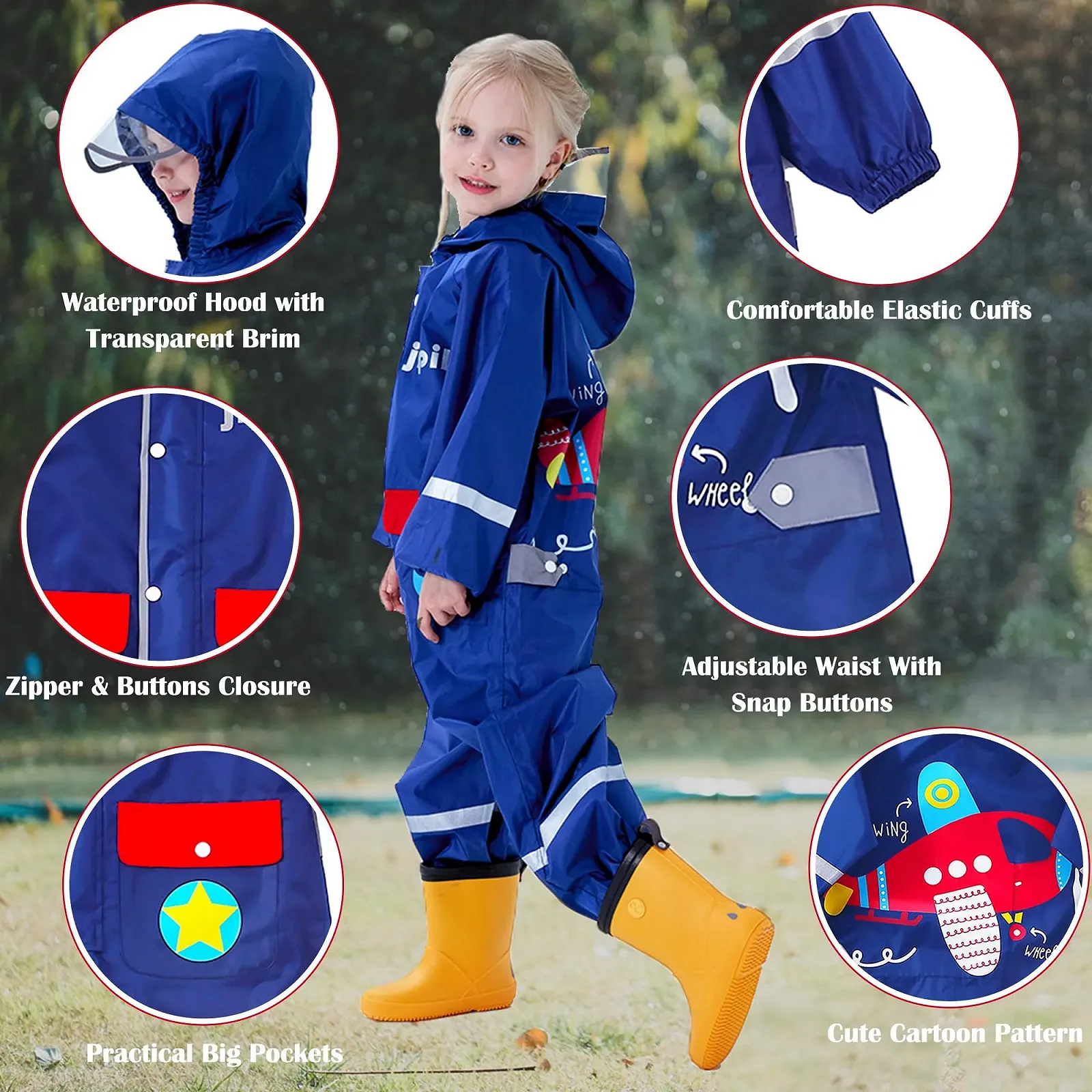 Дождевой комбинезон Fewlby детский, дождевое пончо для мальчиков и девочек, водонепроницаемые дождевики, детский дождевик с капюшоном, одежда для дождя для активного отдыха, фото №3 Дождевой комбинезон Fewlby детский, дождевое пончо для мальчиков и девочек, водонепроницаемые дождевики, детский дождевик с капюшоном, одежда для дождя для активного отдыха, фото №3