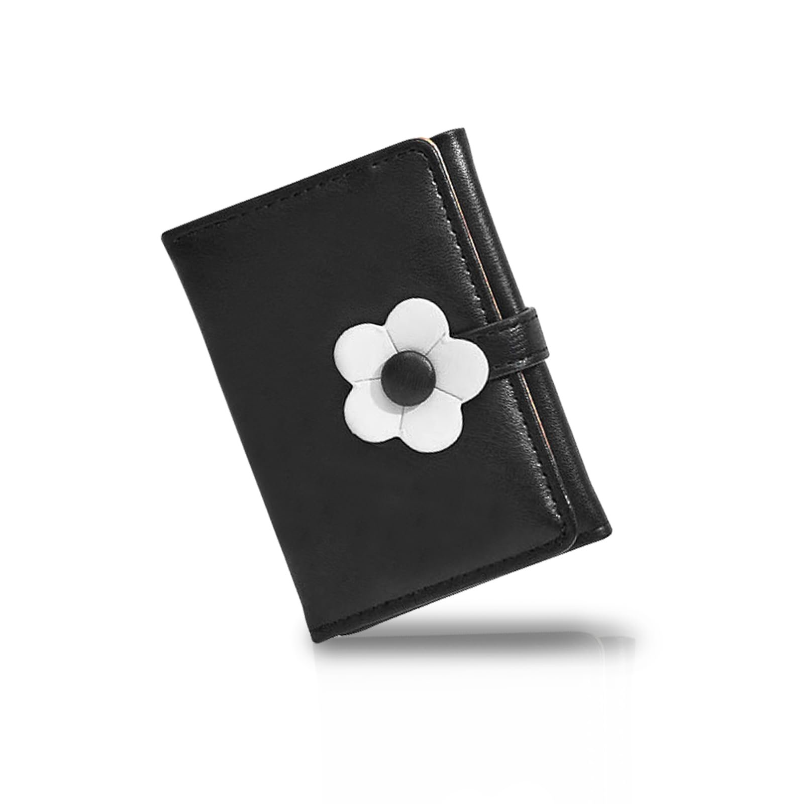 Кошелек Trifold AfitLulu с цветочной пряжкой и окошком для ID в форме сердца, короткий кошелек, компактный кошелек, кошелек из искусственной кожи с 7 отделениями для карт, черный, повседневный, фото №1