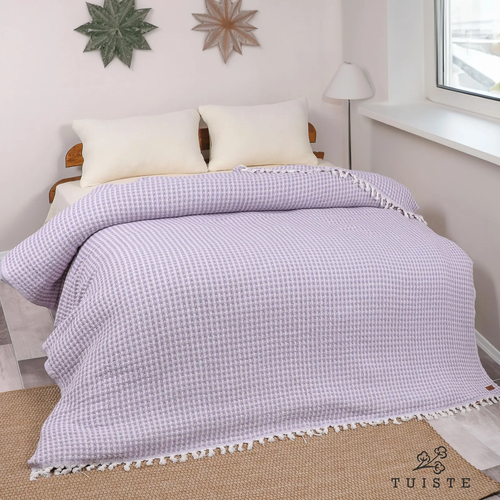 Покрывало Tuiste Premium Double 200 x 230 см, Фиолетовая Лаванда, Легкое летнее вафельное, Накидка на кровать, Плед для дивана, Хлопок, фото №2