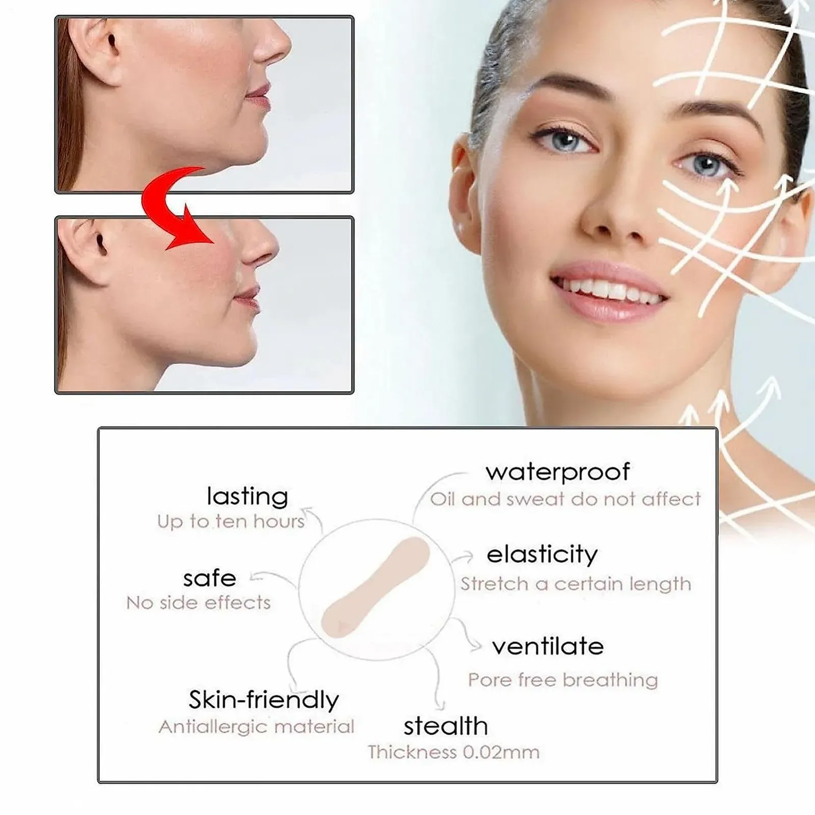 Стрічка для обличчя Faceling Invisible V Shape, прозора, для підтяжки підборіддя та щік, фото №4