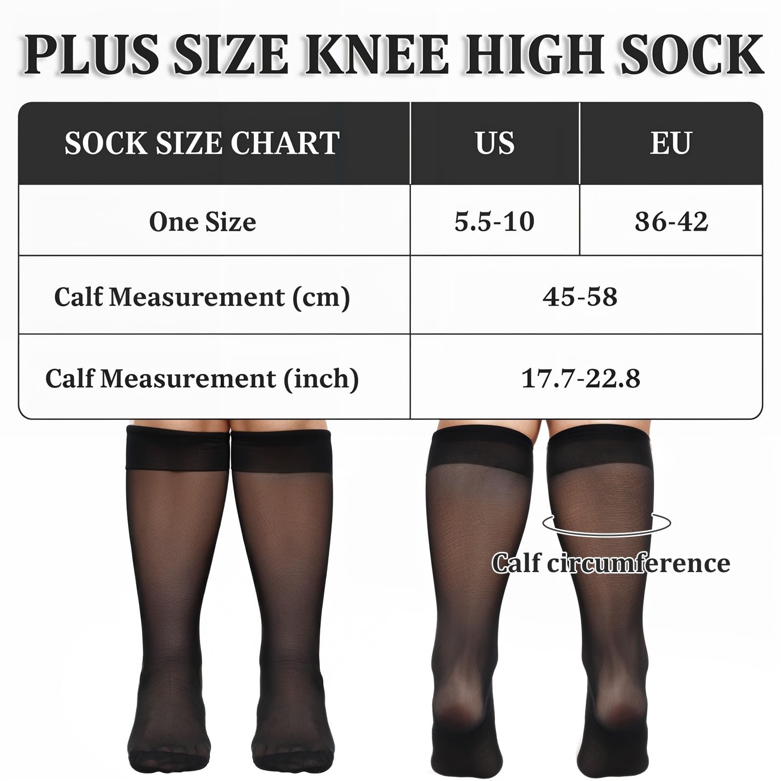 Женские гольфы 6 пар 15 Denier Дышащие нейлоновые гольфы для женщин Большие размеры Прозрачные нейлоновые чулки Тонкие чулки Дышащий удобный пояс Черный и телесный цвет, фото №2