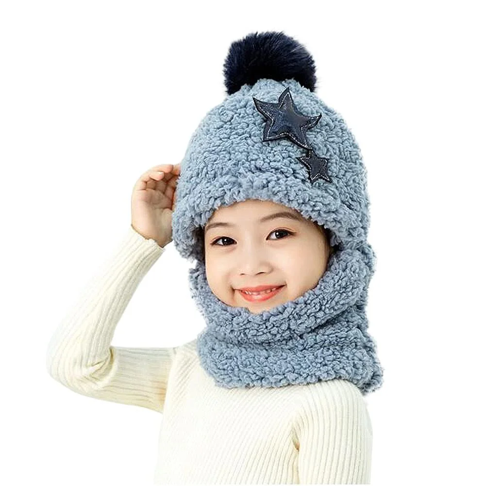 Дитяча шапка-шарф ITODA зимова плюшева з помпоном, фото №1 Дитяча шапка-шарф ITODA зимова плюшева з помпоном, фото №1