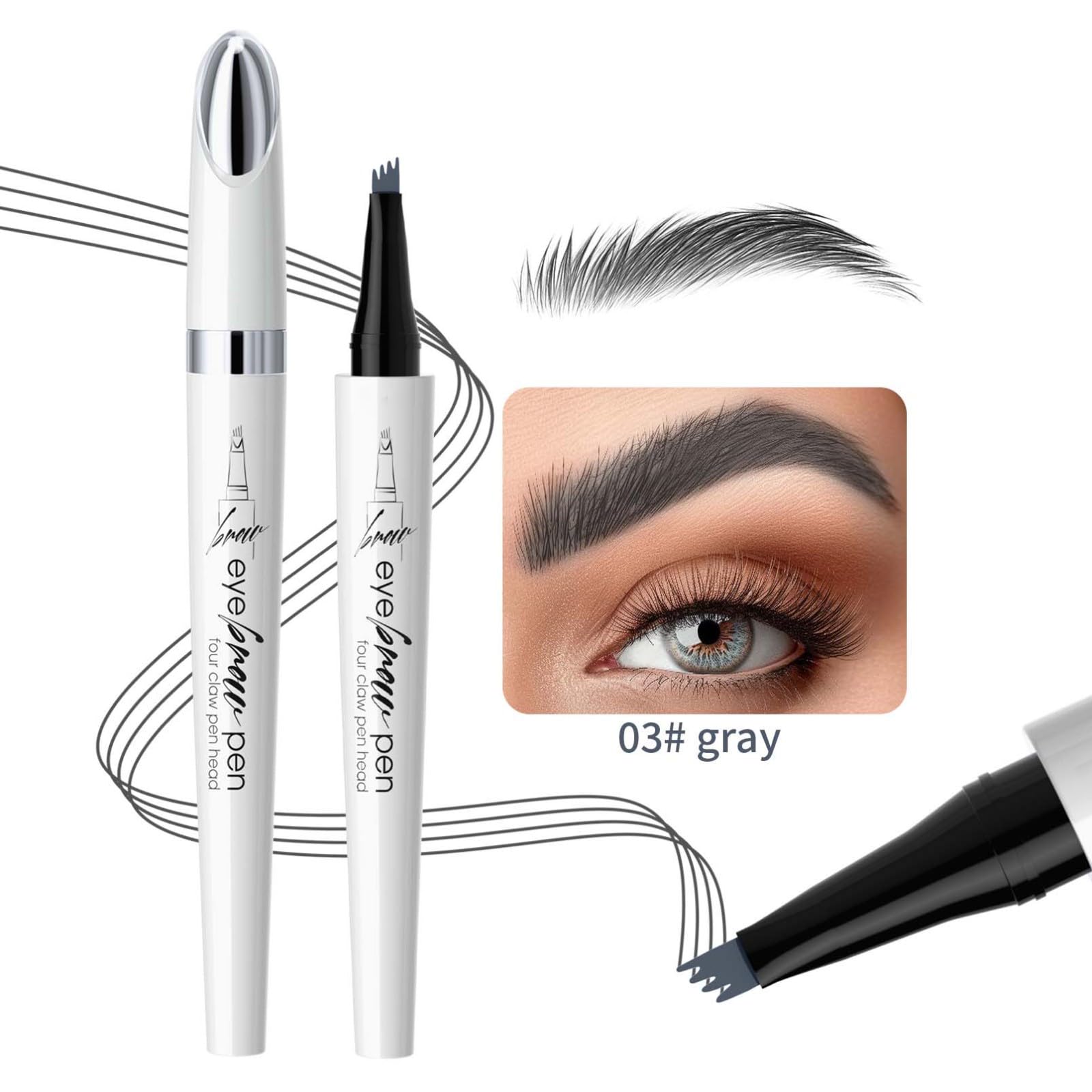 Олівець для брів Waterproof 3D Microblading 4 Tips Eyebrow Pencil 03# Сірий, фото №2