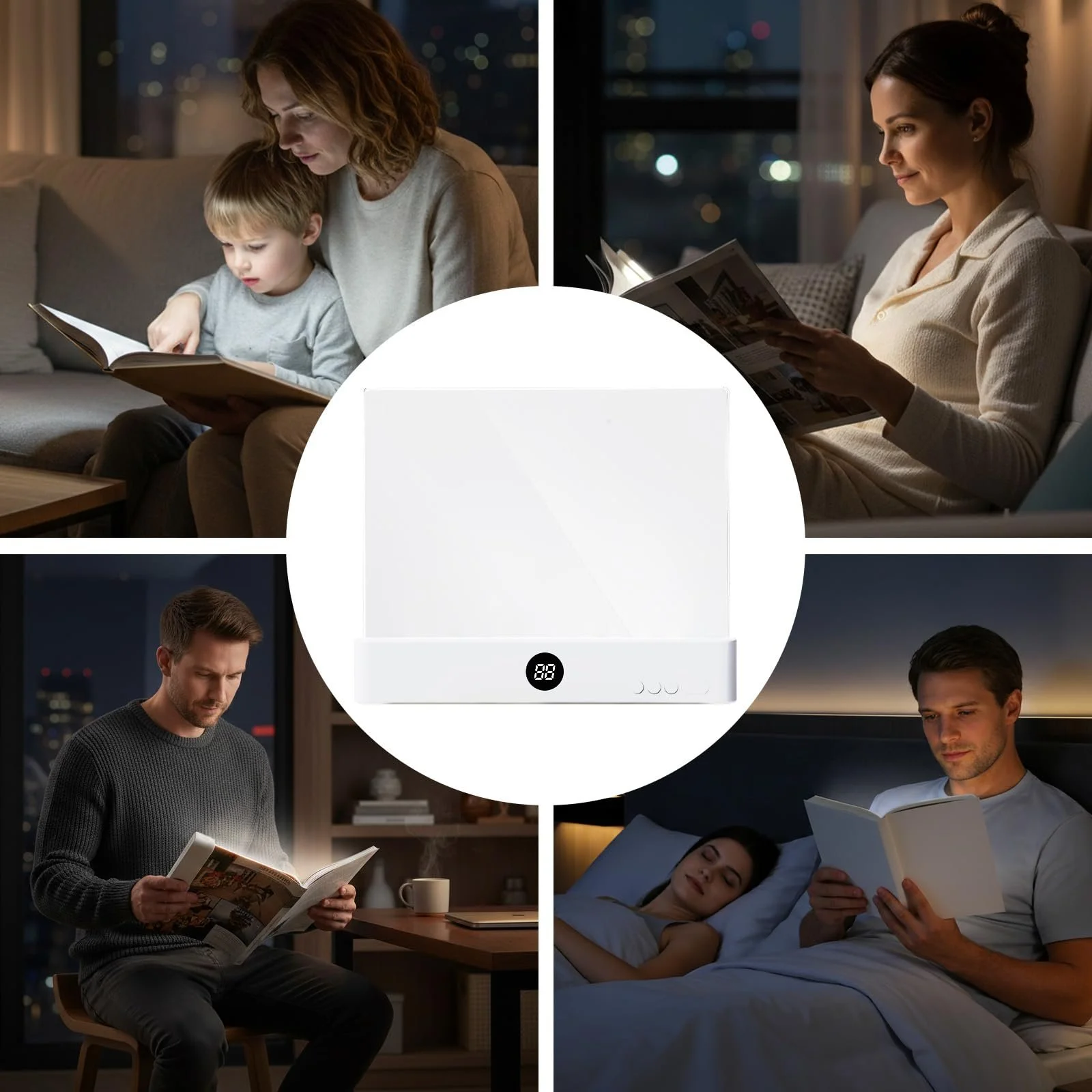 Лампа для книг LED портативна пласка 3 кольори світла таймер акумуляторна USB Біла, фото №6