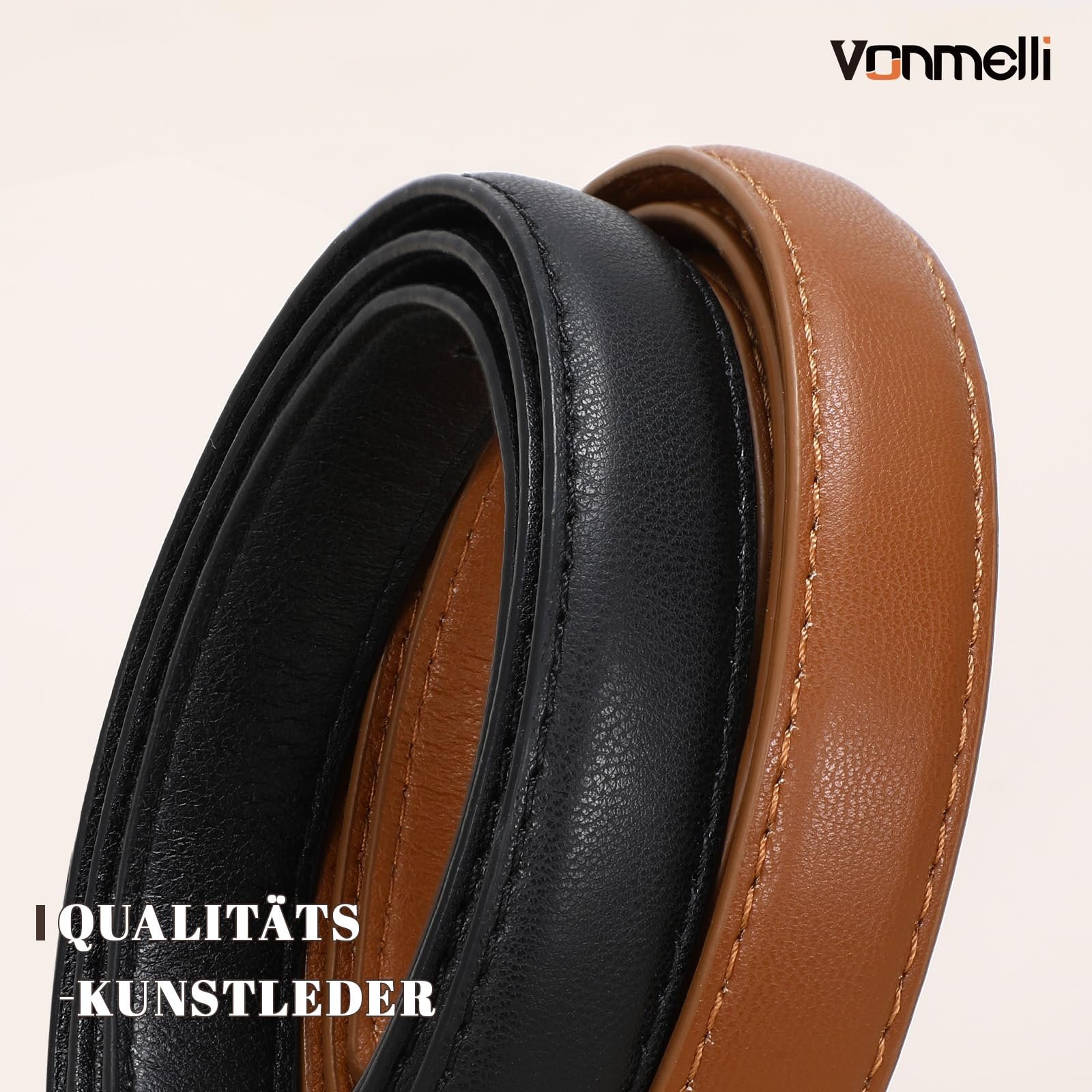 Ремень Кожаный VONMELLI Slim Регулируемый Золотая Пряжка для Джинс и Платьев, 2 шт, фото №3