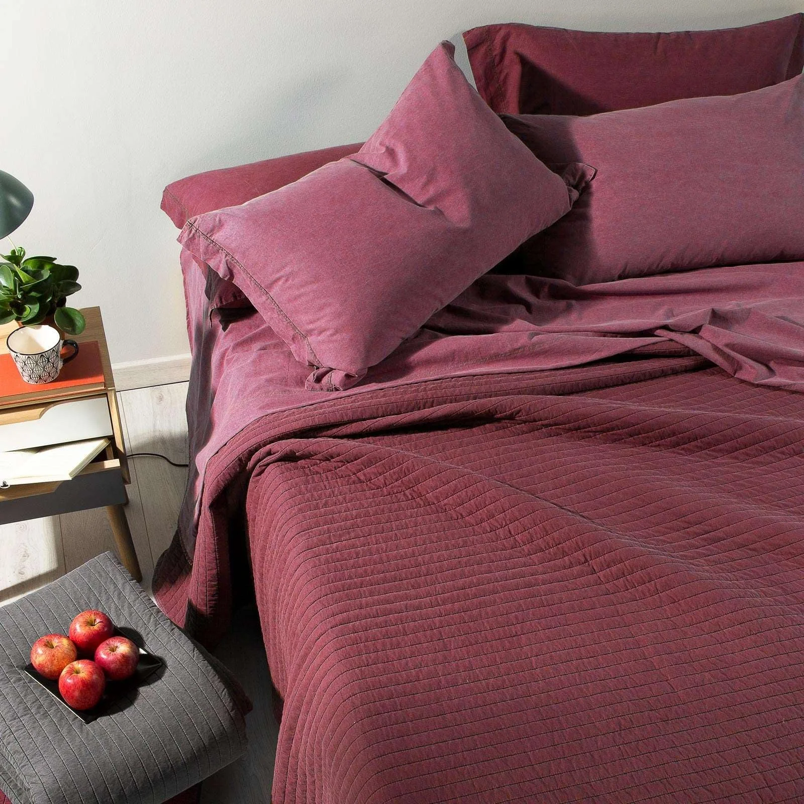 Покрывало Caleffi Percale Jeans Весна Односпальное Бордовый, фото №3