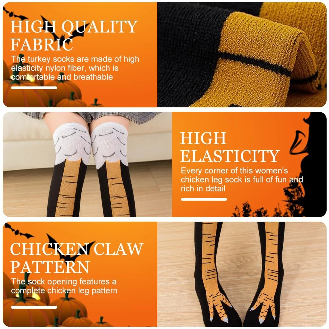 Женские гольфы 2 пары Желтые носки до колена с куриной лапой, фото №3