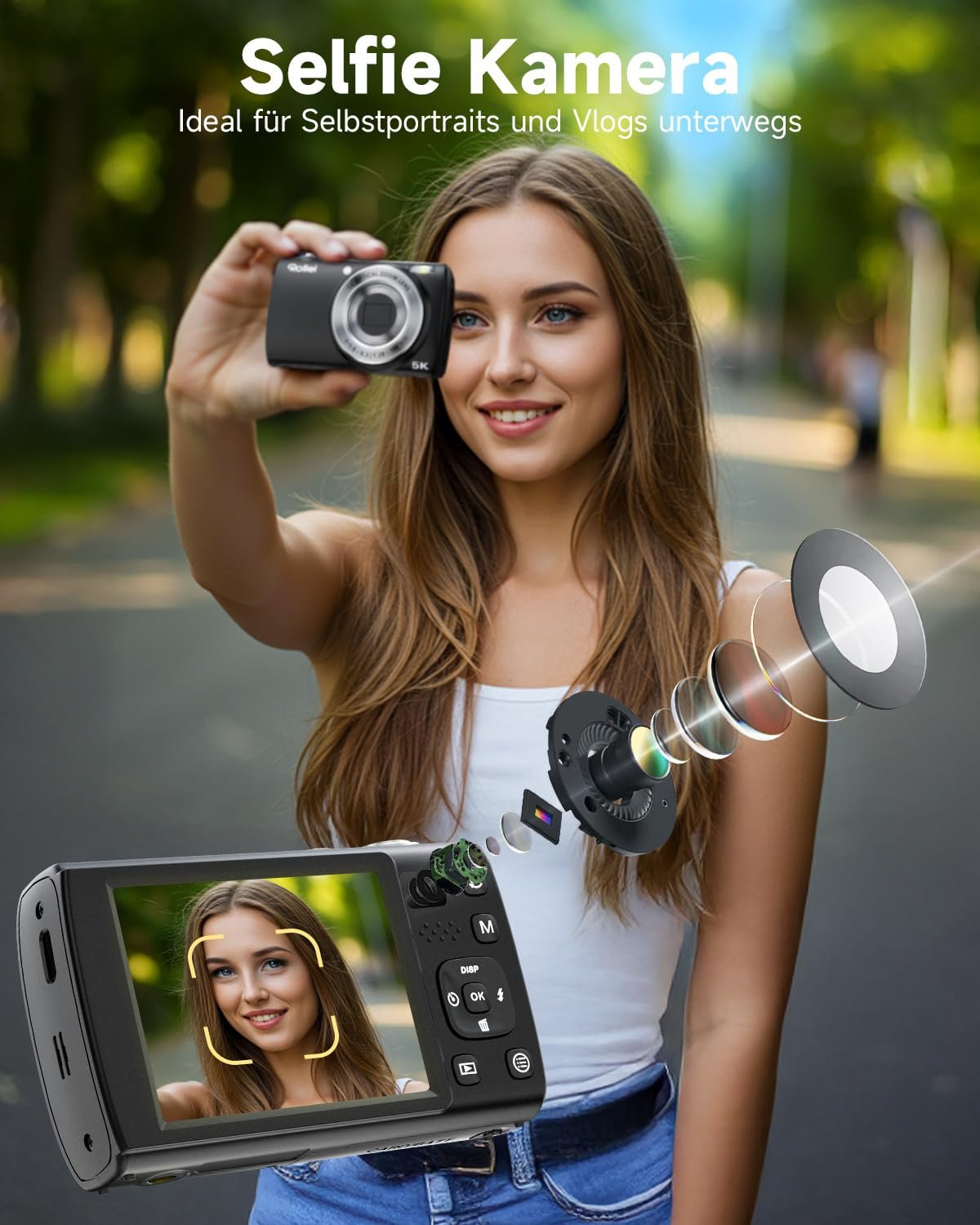 Компактная Цифровая Камера Rollei Powerflex 64MP 5K с Двойным Объективом 5X Оптический Зум Автофокус Фотокамера с 2.8-дюймовым Сенсорным Дисплеем Портативная Компактная Камера Черный, фото №6