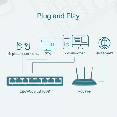 Комутатор мережевий TP-Link LS1008, фото №6