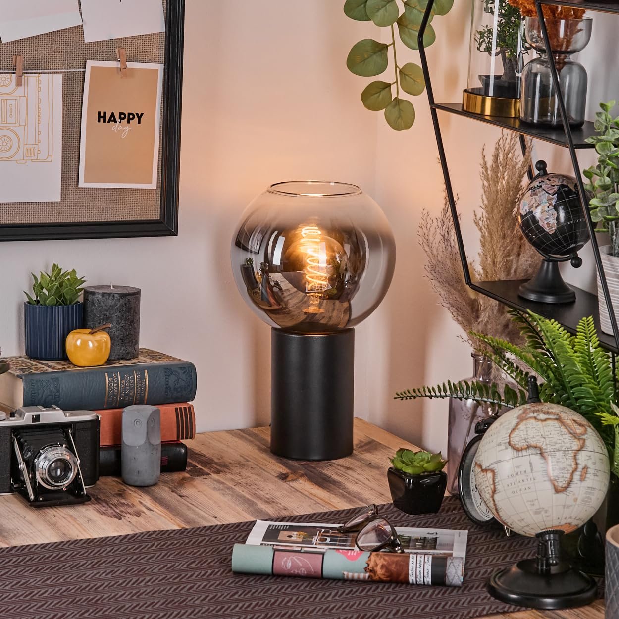 Настільна лампа HOFSTEIN Koyoto E27 20 см Чорний/Хром/Димчастий/Прозорий, фото №7