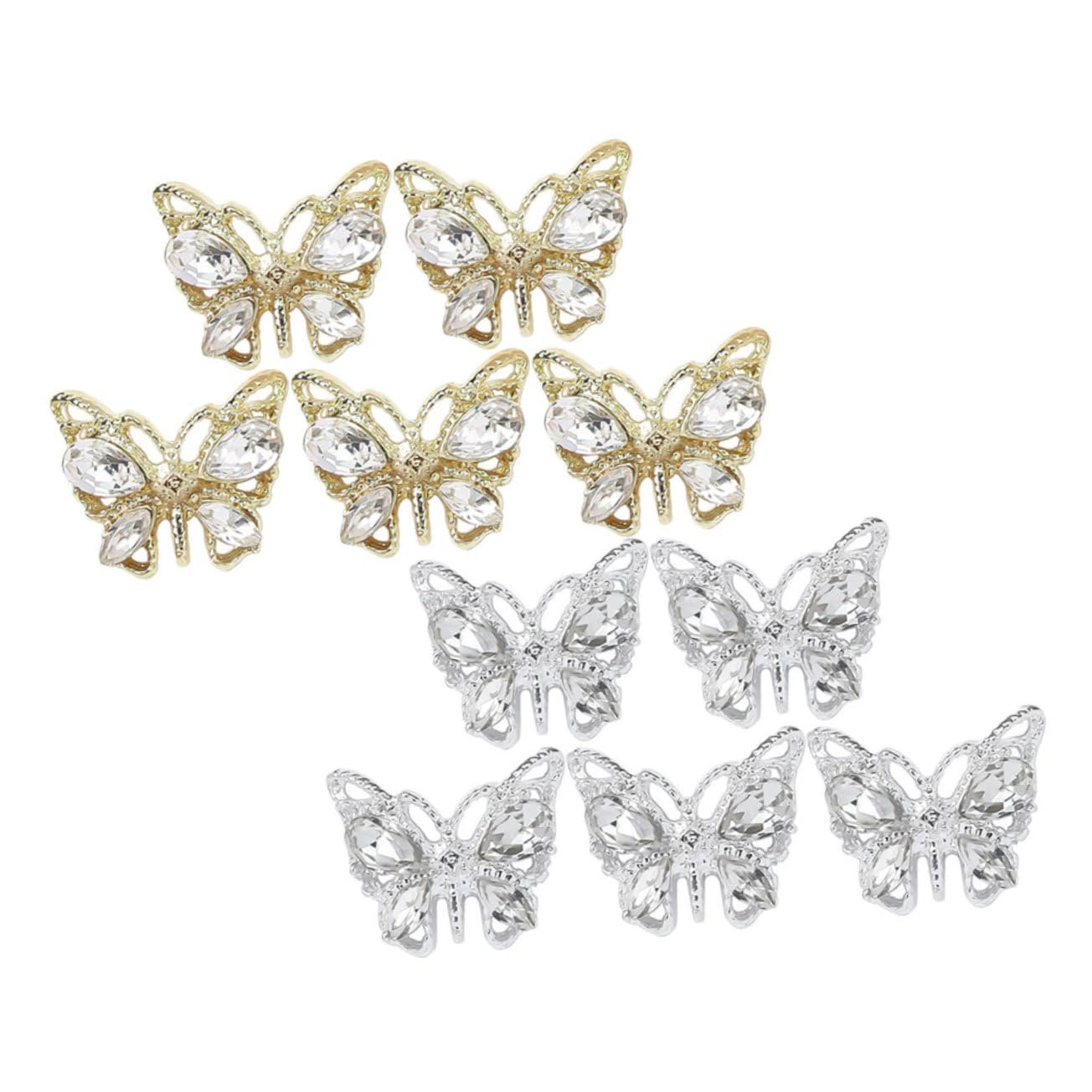 3D Украшения для ногтей Бабочки Акриловые Стразы Набор из 10 шт. Металлические подвески для маникюра, фото №1