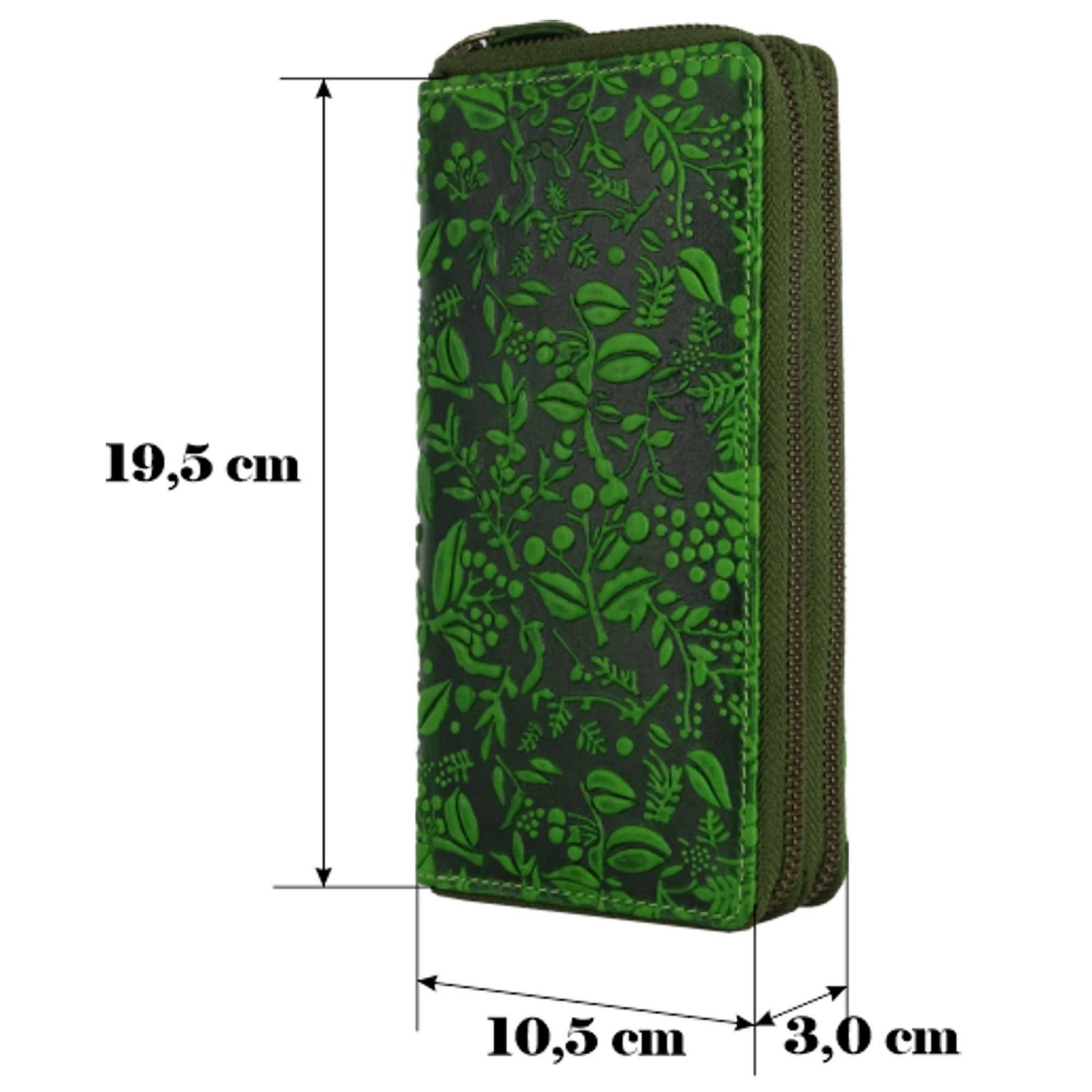 Кошелек Hill Burry RFID XXL Большой Кошелек Кожаный Кошелек для Женщин Длинный Кошелек Зеленый с Цветочным Узором (20 x 11 x 3.5 см) Зеленый, фото №2