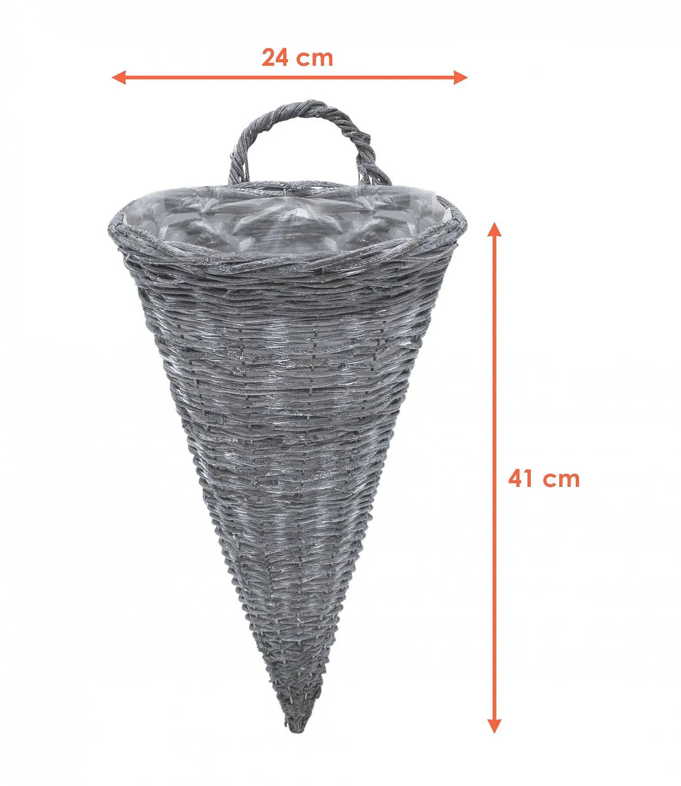 Підвісні кошики Spetebo Набір із 2 шт. Ратанові конусоподібні 41 x 24 см Shabby Grey, фото №2 Підвісні кошики Spetebo Набір із 2 шт. Ратанові конусоподібні 41 x 24 см Shabby Grey, фото №2