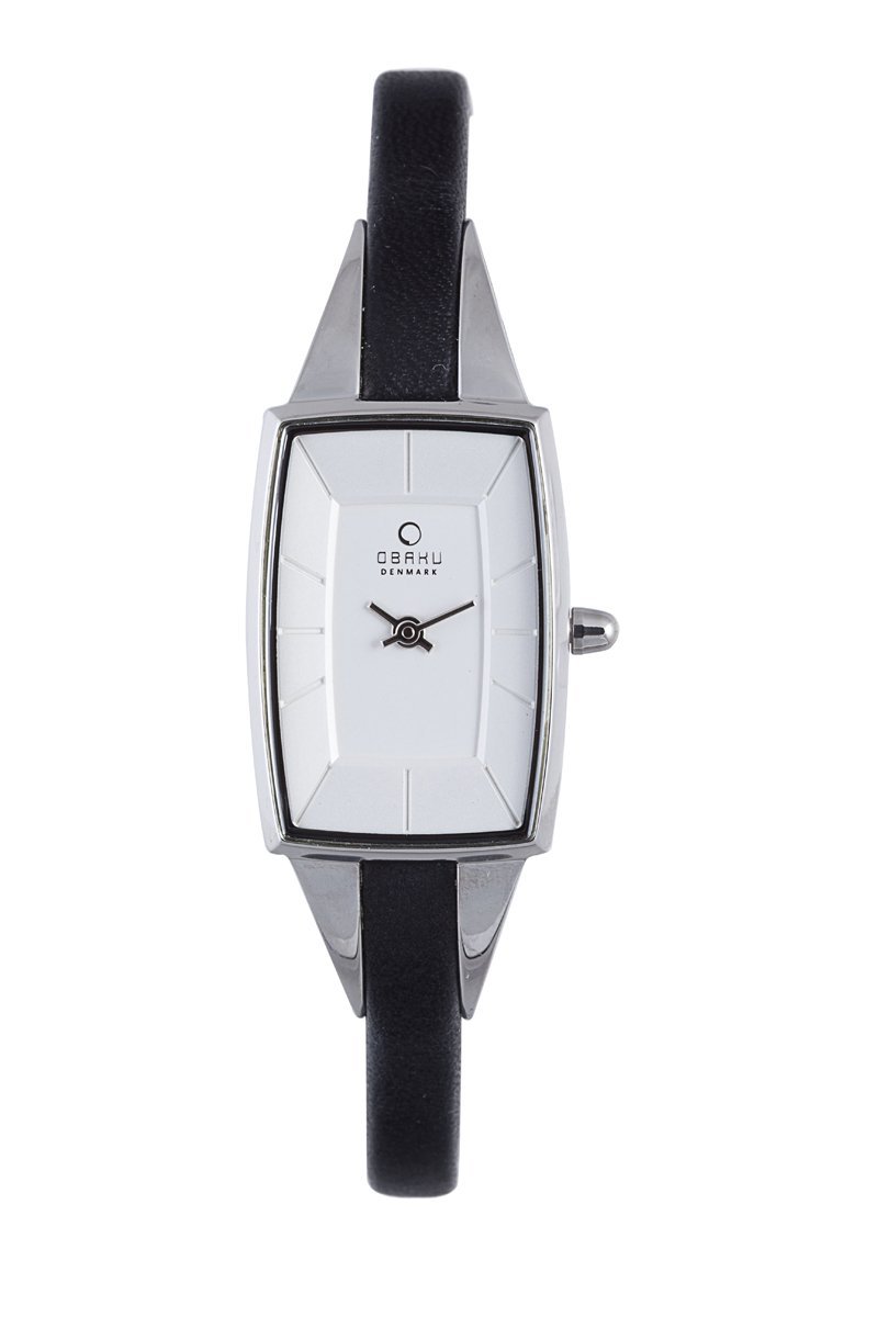 Женские часы Obaku By Ingersoll Серебряный циферблат, Черный кожаный ремешок, фото №1