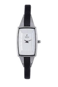 Женские часы Obaku By Ingersoll Серебряный циферблат, Черный кожаный ремешок - Фото 1