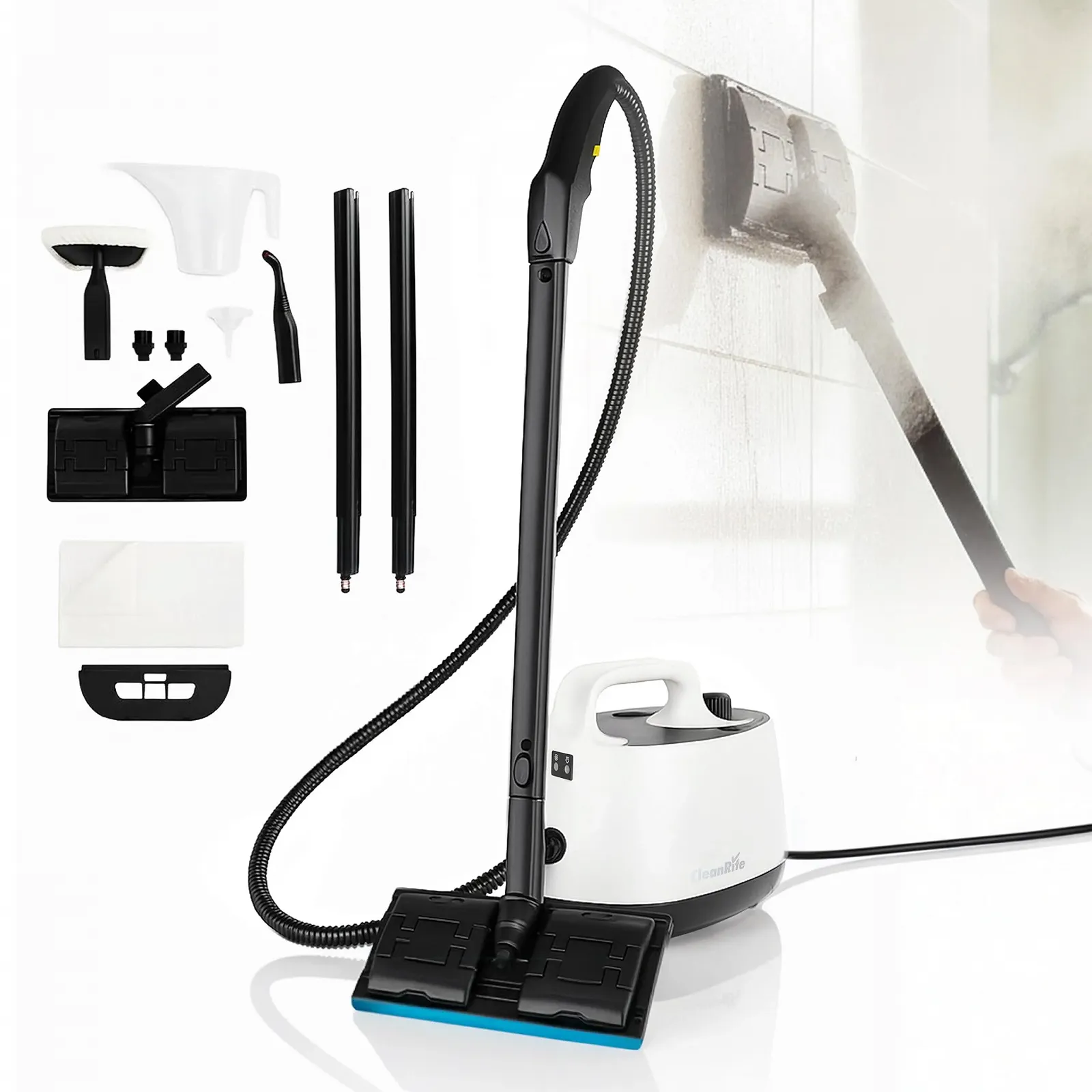 Пароочисник багатофункціональний CleanRite 7 насадок 13 аксесуарів 30 x 15 x 25 см Білий, фото №1