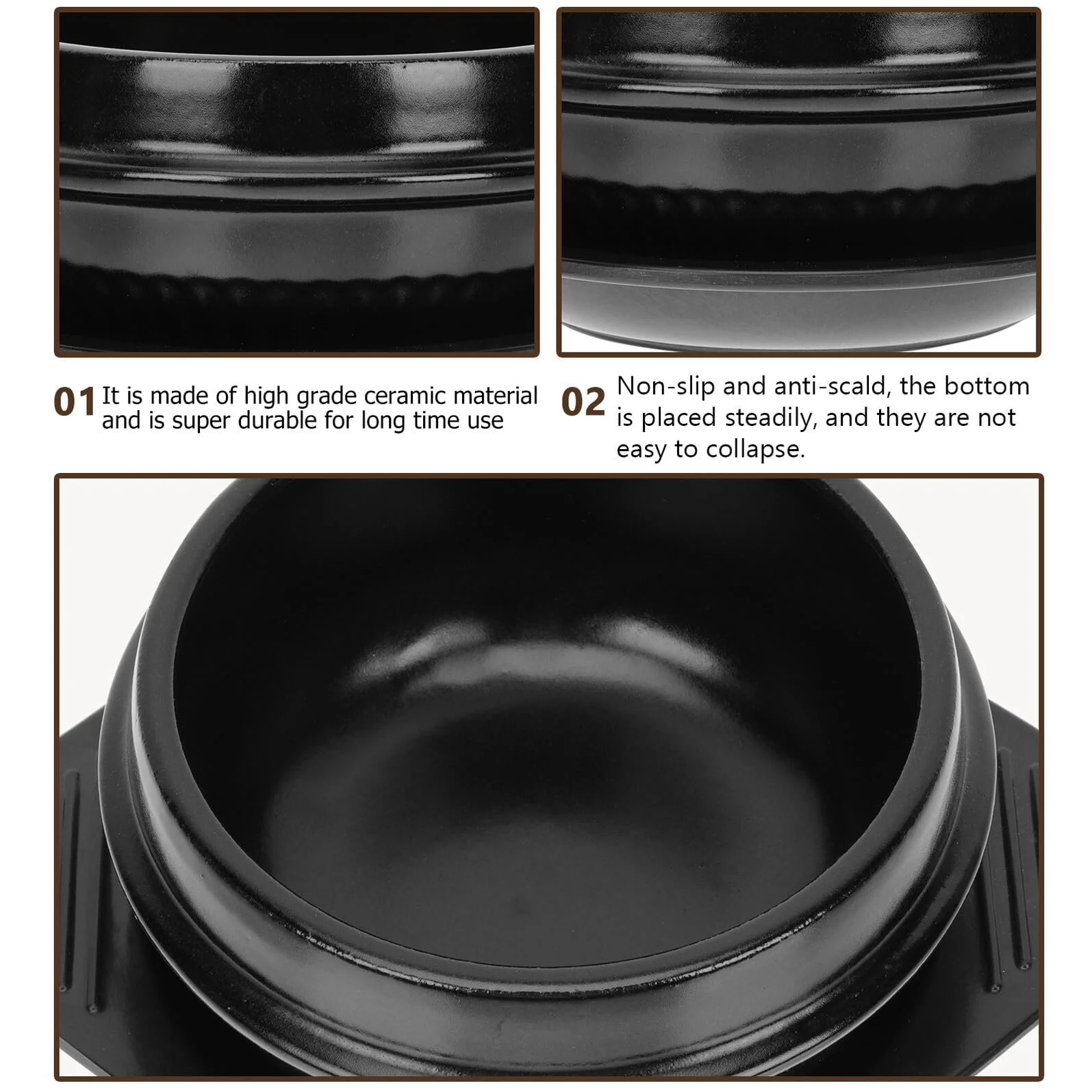 Каменный горшок с подносом и ложкой VANZACK керамический для духовки жаростойкий, фото №5