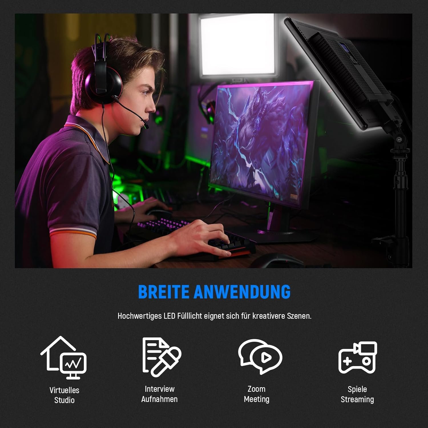 Студийный свет Neewer NL-192AI / 3200K–5600K / CRI 97+ / Черный, фото №4