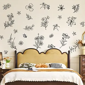 Наклейка на стіну Tanlaby Flowers 9 аркушів 33 шт. Чорно-біла - Фото 1