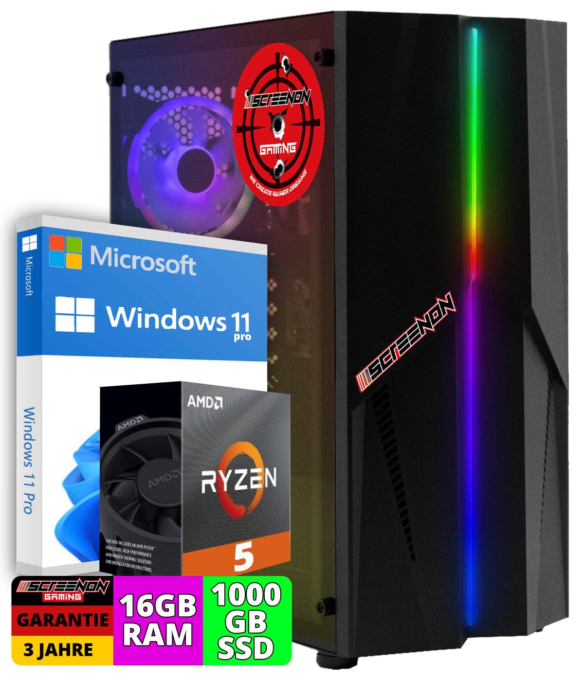 Моноблок ScreenOn Gaming PC Ryzen 5 5600G Radeon Vega 7 (2 ГБ) 16 ГБ RAM DDR4 3200 MHz 1000 ГБ м.2 Windows 11 Pro WLAN 300 Mbps, фото №1