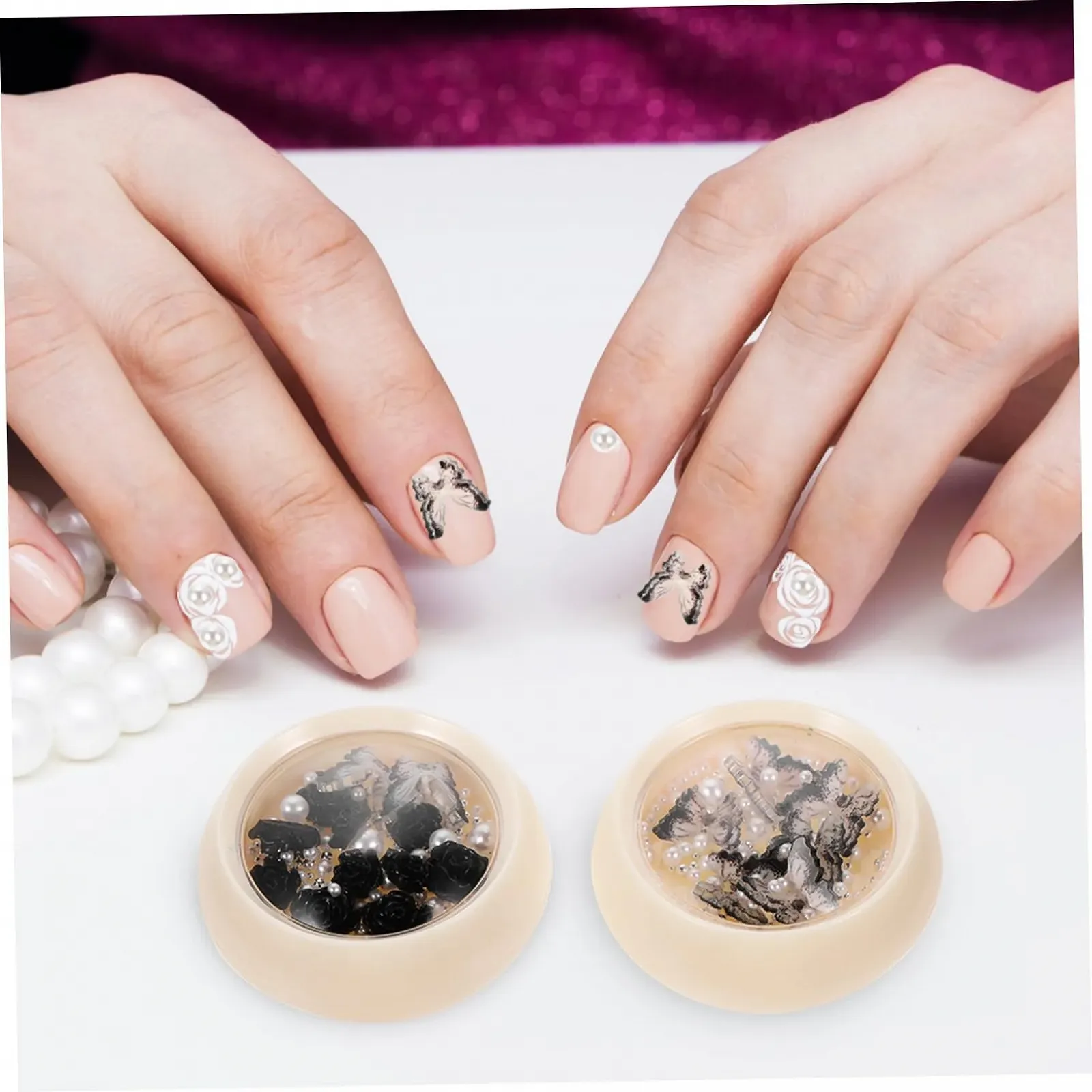 Коробки FRCOLOR с подвесками для ногтей с черными стразами, жемчужными драгоценностями и цветами для творческого дизайна ногтей и проектов, фото №4
