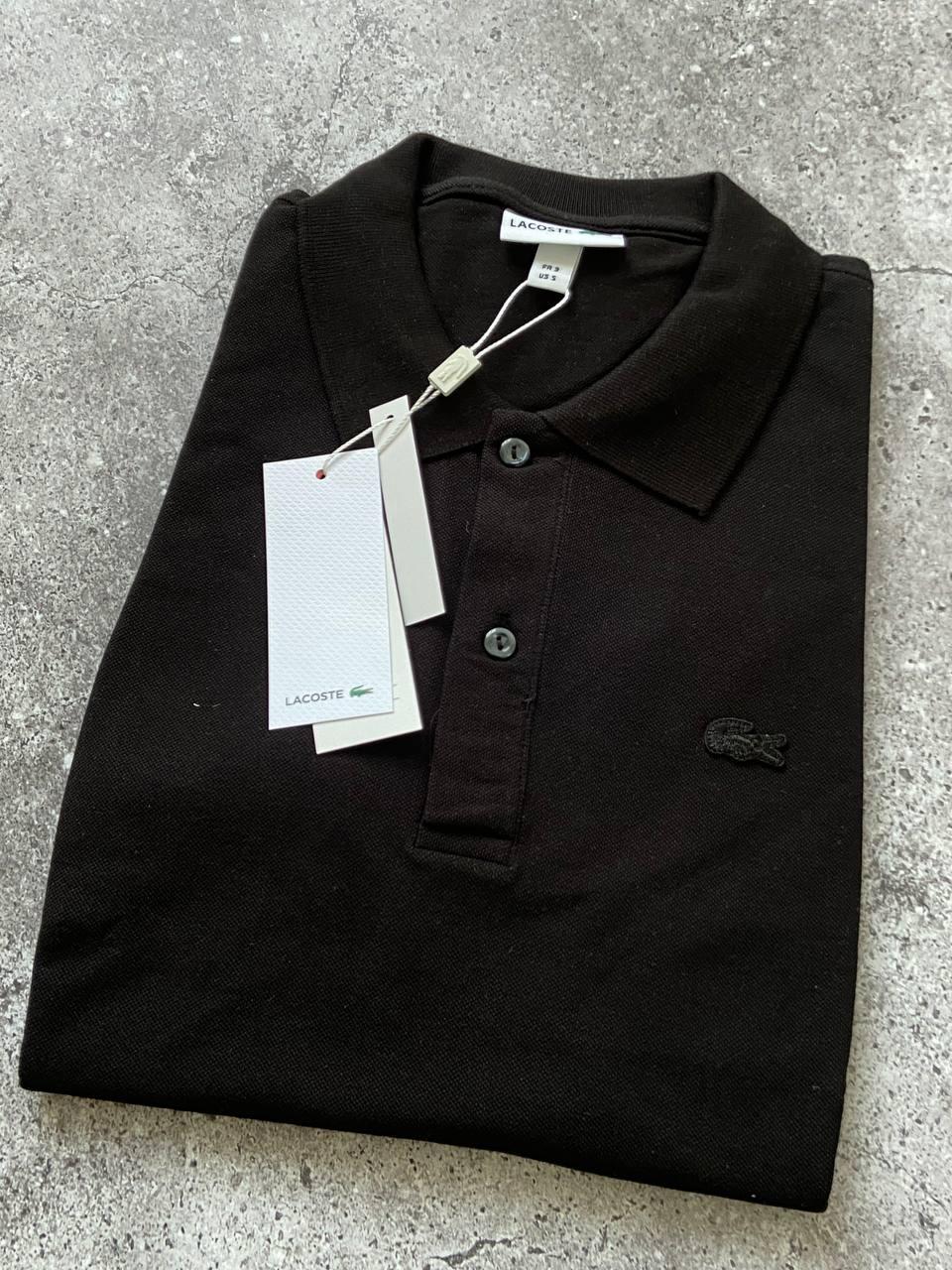 Мужское поло черное Lacoste мужская футболка с воротником лакоста, фото №4