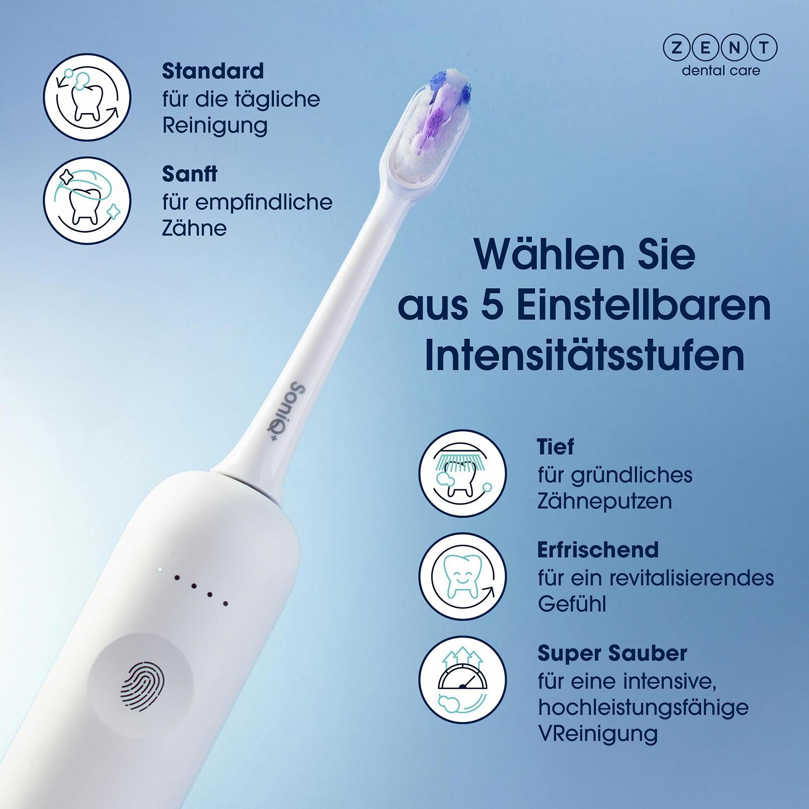 Електрична звукова зубна щітка ZENT SoniQ+ 2-в-1 60° Rotation 5 режимів IPX7 White, фото №3