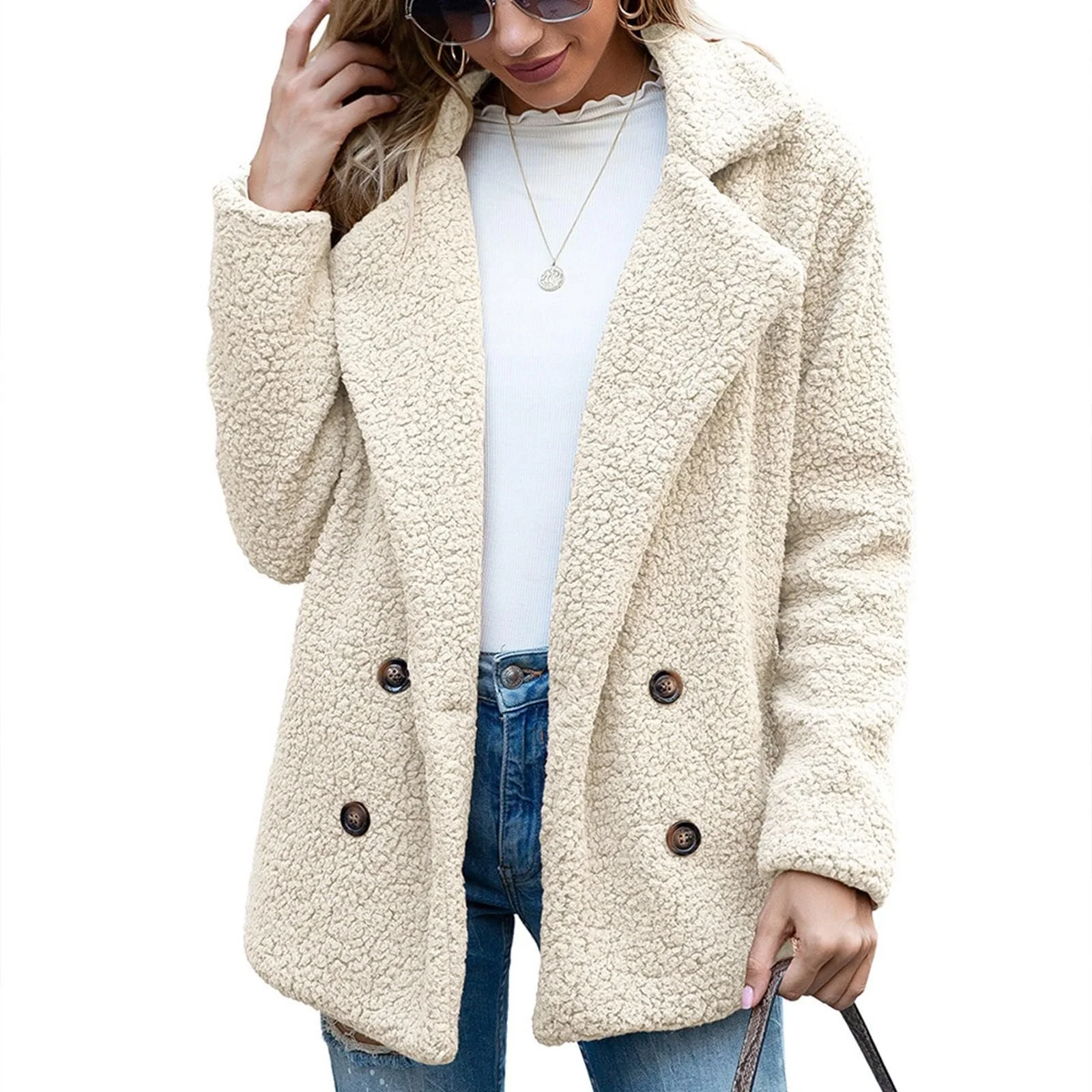 Женское пальто Teddy, плюшевое, короткое, зимнее, с воротником, на пуговицах и с карманами, фото №5 Женское пальто Teddy, плюшевое, короткое, зимнее, с воротником, на пуговицах и с карманами, фото №5