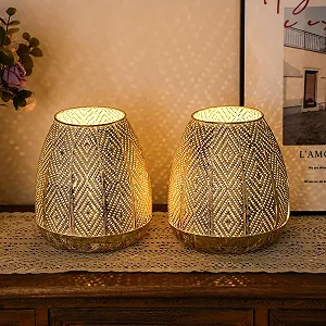 Настільна лампа JHY DESIGN Набір з 2 шт. Металева Бездротова На батарейках 17 см Сферична Золотистий та сріблястий - Фото 1