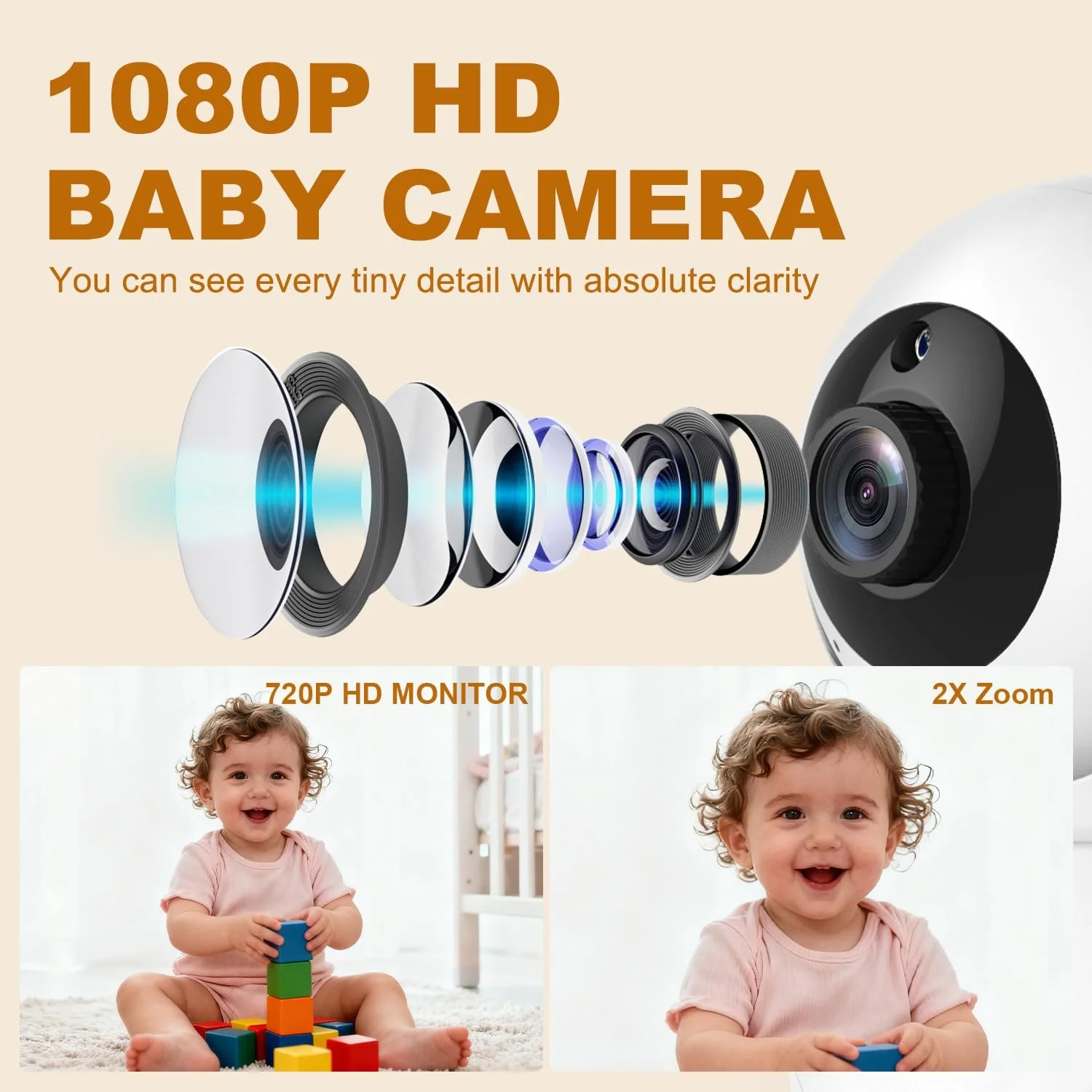 Відеоняня HelloBaby 5.5" 720P 320° Pan 120° Tilt 4000 мАг нічне бачення, фото №3