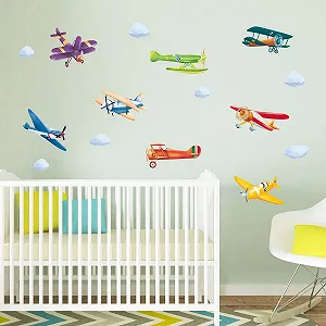 Наклейки на стіну Colourful Planes Aviator Double Decker Кольорові літаки DIY synthetic.ua - Фото 1