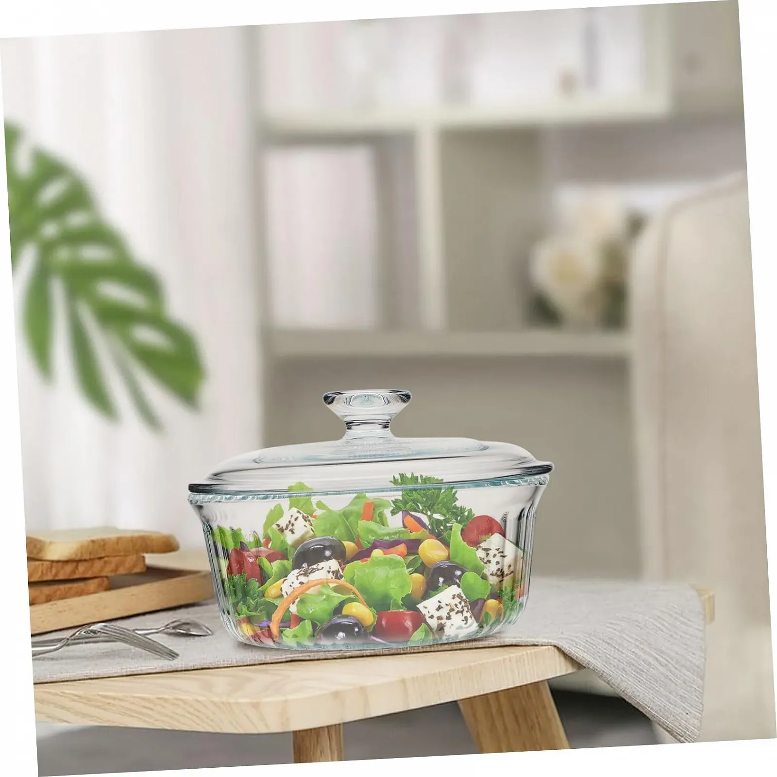 Форма для запікання Luxshiny Скляна Кругла з кришкою Боросилікатна Прозора, фото №4