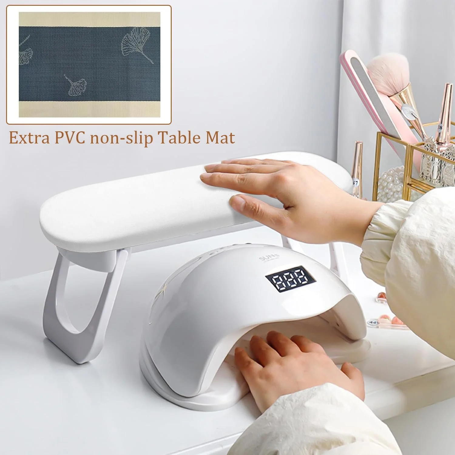 Подставка для рук ANRUI для маникюрного салона, подушка для рук из PU кожи со складной подставкой, фото №6