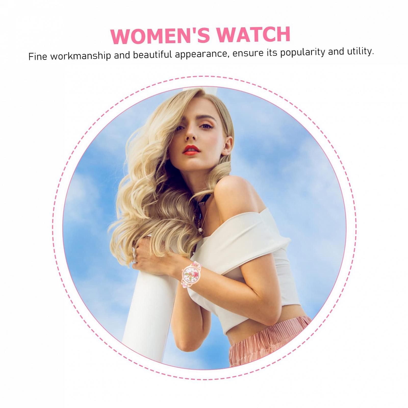 Годинник OATIPHO з кольоровим принтом, жіночий, зносостійкий, портативний, цифровий, кварцовий, рожева нержавіюча сталь, фото №3