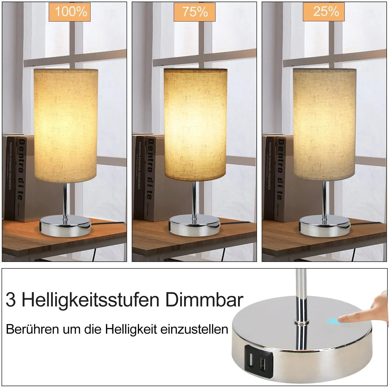 Настільна лампа Набір 2 шт. Сенсорна USB E27 Хром, фото №2