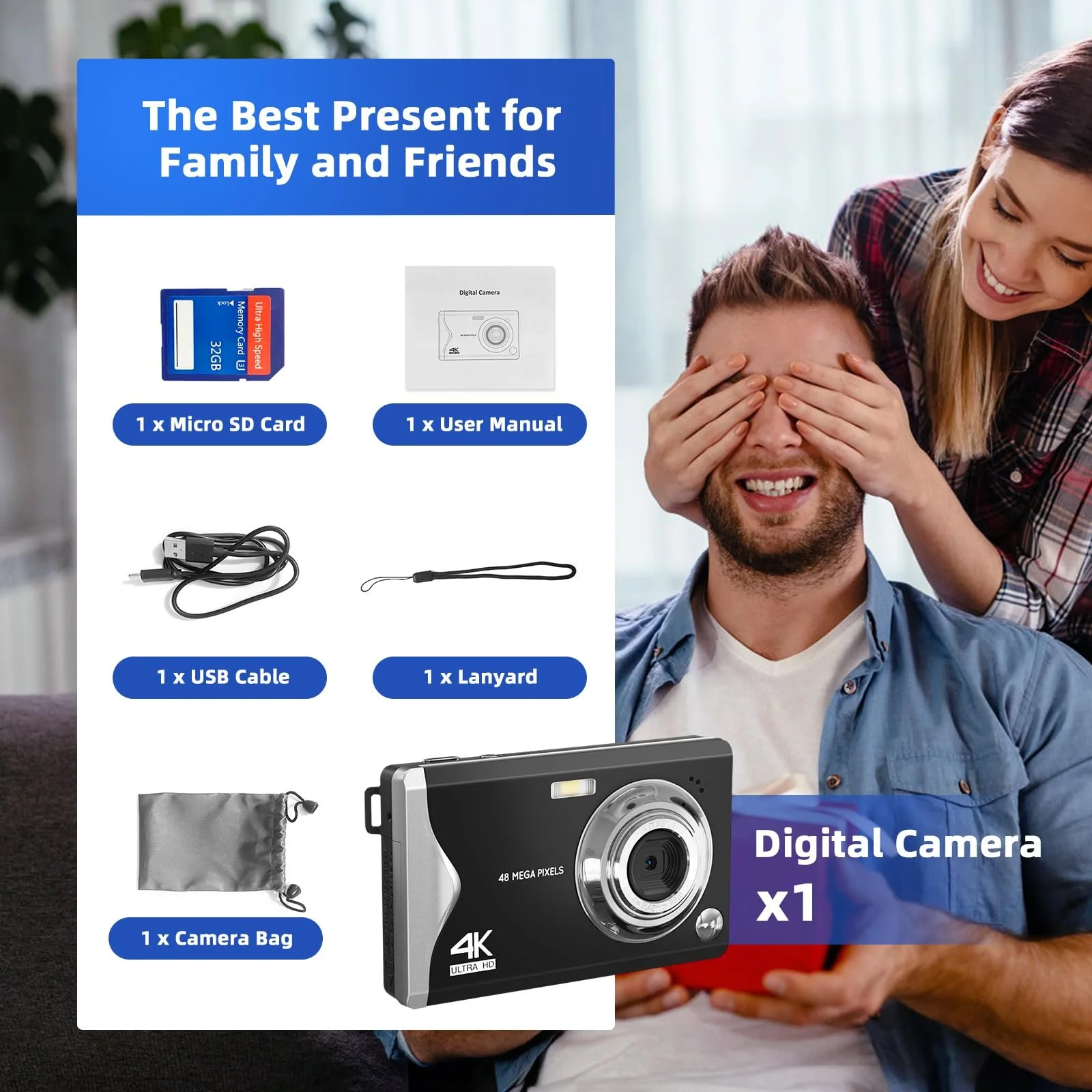 Цифрова фотокамера CCN 48MP 1080P FHD 3,0-дюймовий екран 16X зум 32GB TF-карта Чорний, фото №8