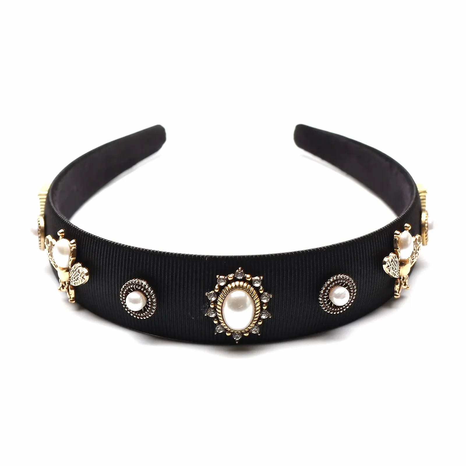 Обруч для волосся з перлами та кристалами Чорний, фото №2 Обруч для волосся з перлами та кристалами Чорний, фото №2