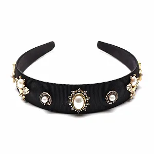 Обруч для волос с жемчугом и кристаллами Черный synthetic.ua - Фото 1