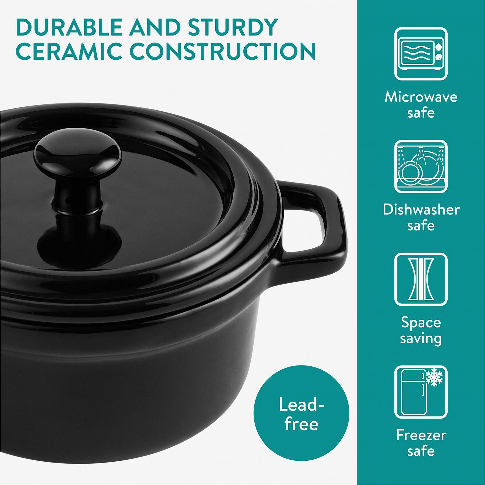 Форма для запекания Navaris Mini Cocotte Набор 4 шт. с крышками Черная Керамика, фото №4