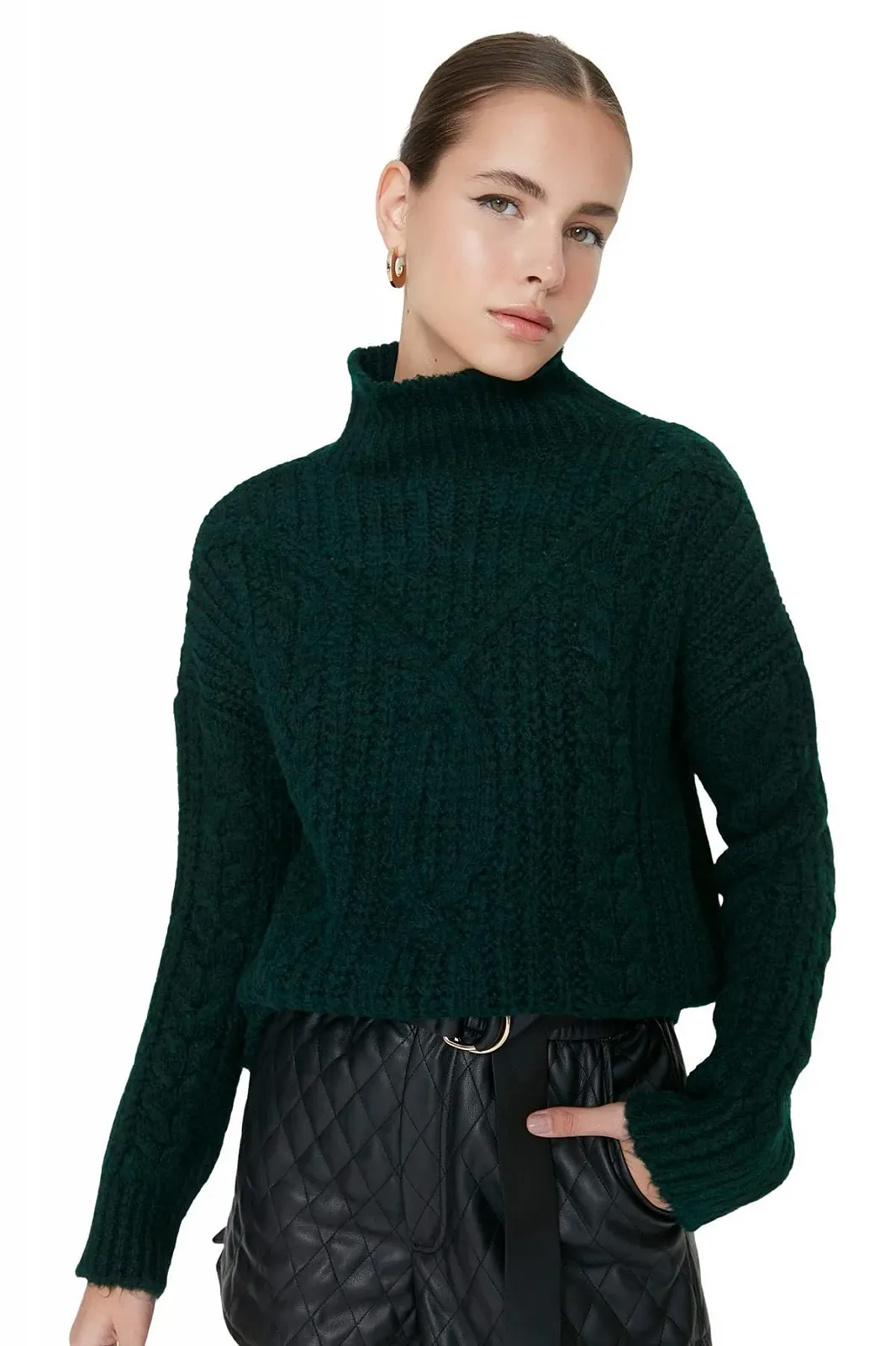 Пуловер TRENDYOL Женский Свитер с воротником-стойкой и вязаным узором., фото №4 Пуловер TRENDYOL Женский Свитер с воротником-стойкой и вязаным узором., фото №4