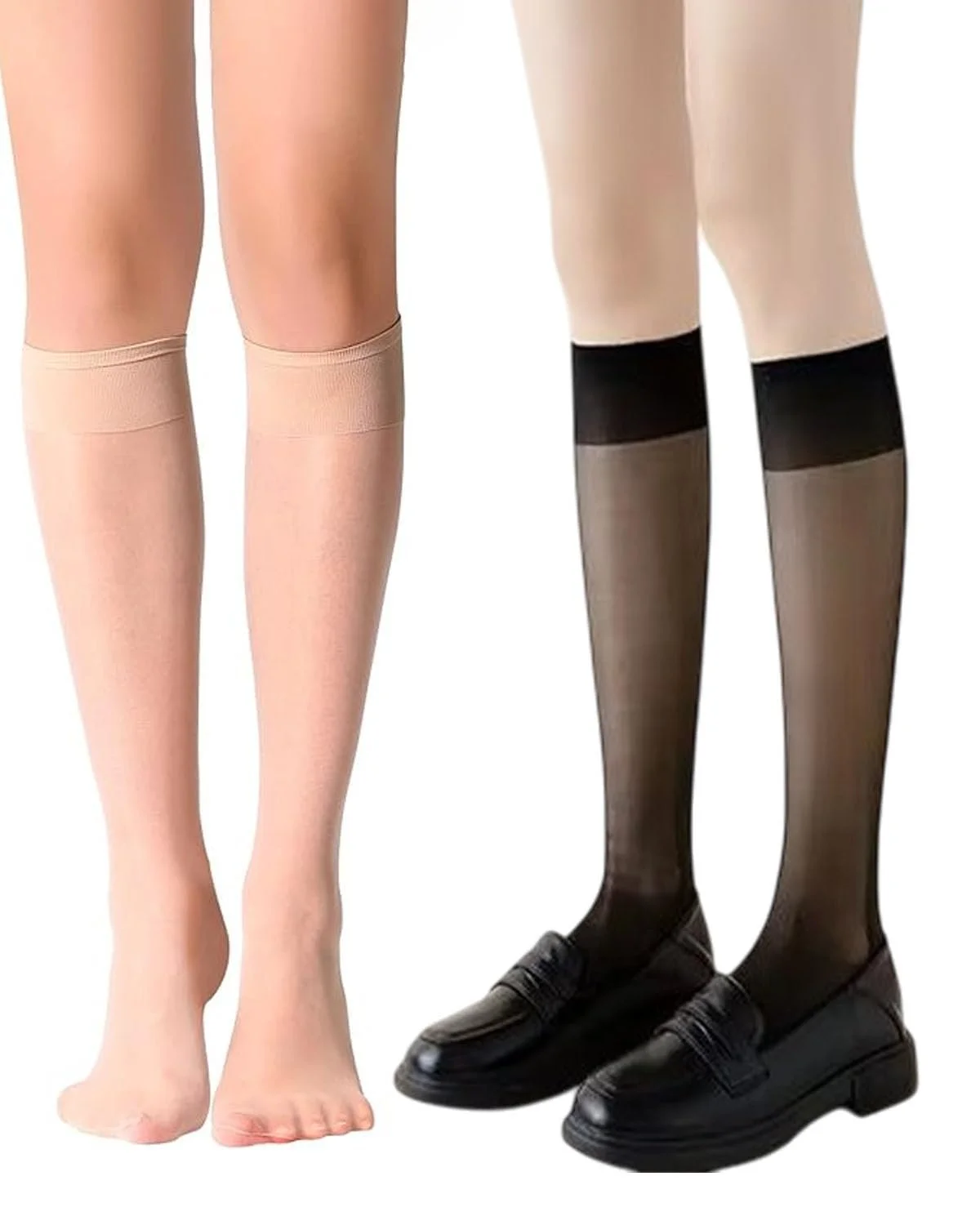 Чулки до колен Женские Нейлоновые Тонкие Прозрачные Шелковистые с Широким Комфортным Поясом - 6 пар, фото №1 Чулки до колен Женские Нейлоновые Тонкие Прозрачные Шелковистые с Широким Комфортным Поясом - 6 пар, фото №1