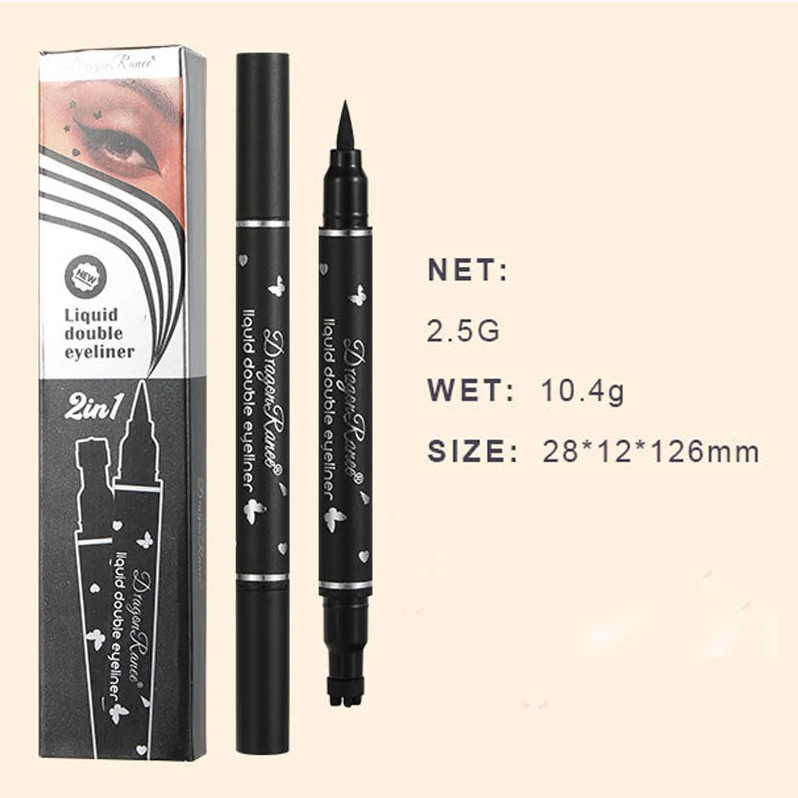 Підводка 2 в 1 з подвійним штампом Чорна Водостійка (квадрат, серце, зірка), фото №6 Підводка 2 в 1 з подвійним штампом Чорна Водостійка (квадрат, серце, зірка), фото №6