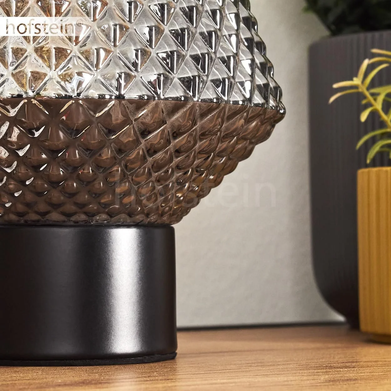 Настільна лампа Paderne метал/скло Ø15 см 1 x E27 чорна/димчаста, фото №7